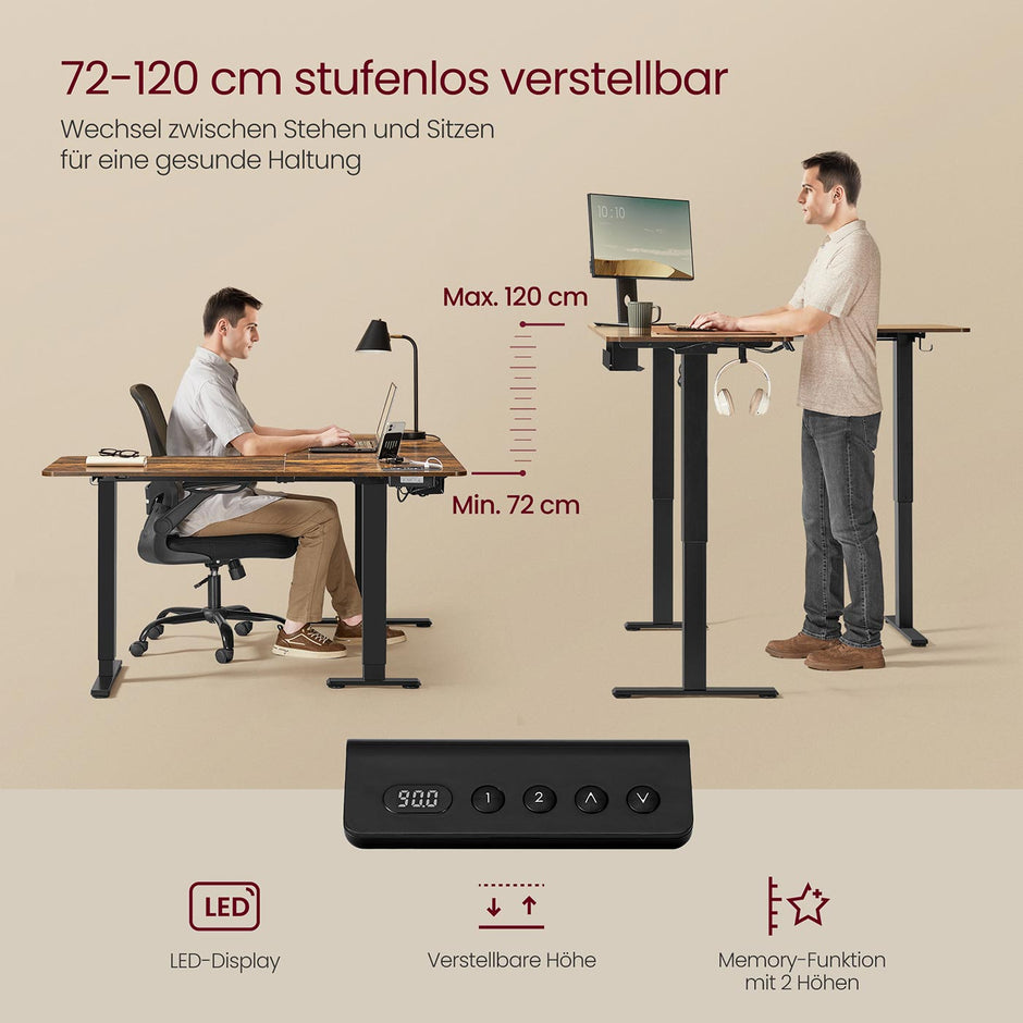 Hoekbureau - 140 x 160 - In hoogte verstelbaar (72 - 120 cm) - 2 geheugenstanden - met LED Display - 2x Stopcontact - 2x USB A