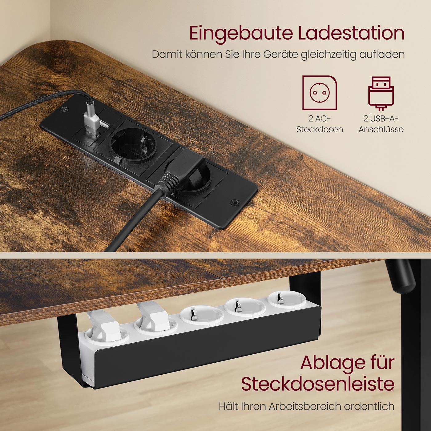 Hoekbureau – elektrisch – hoogte verstelbaar – vintage bruin en inktzwart