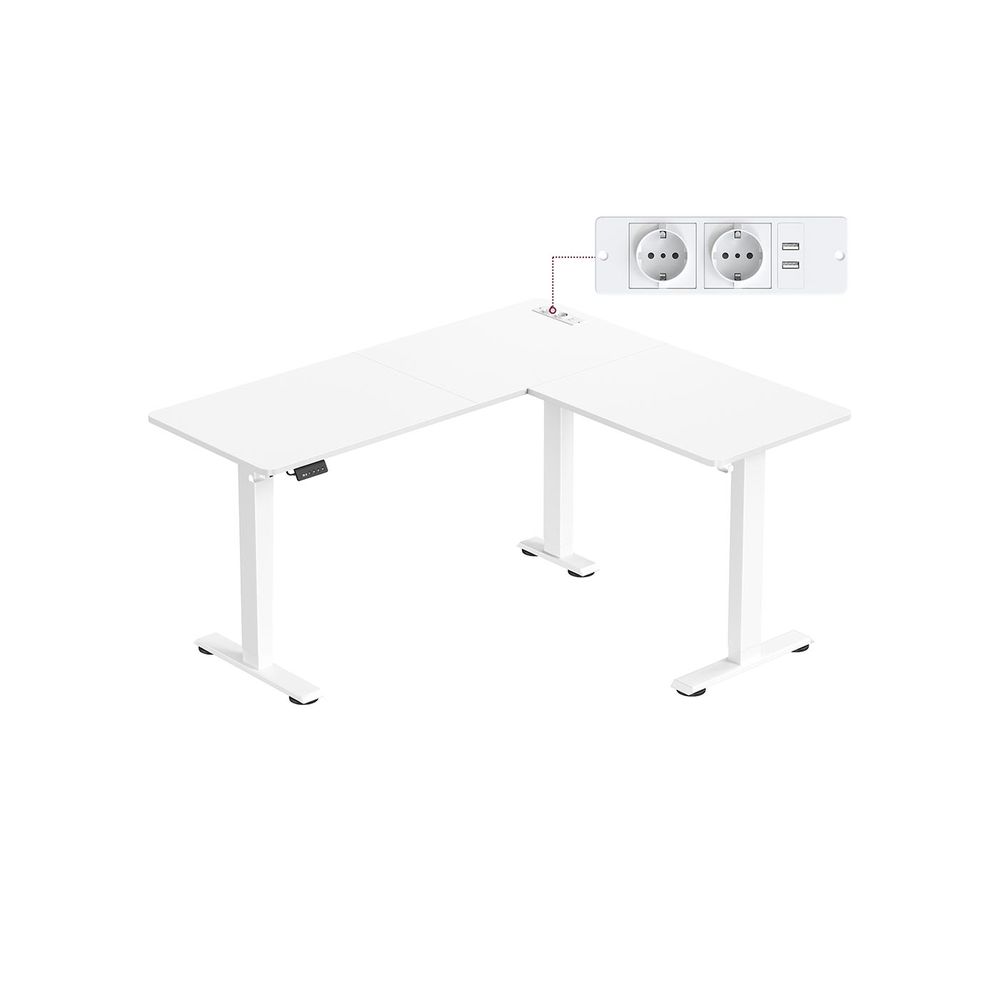 Hoekbureau - 140 x 160 - In hoogte verstelbaar (72 - 120 cm) - 2 geheugenstanden - met LED Display - 2x Stopcontact - 2x USB A