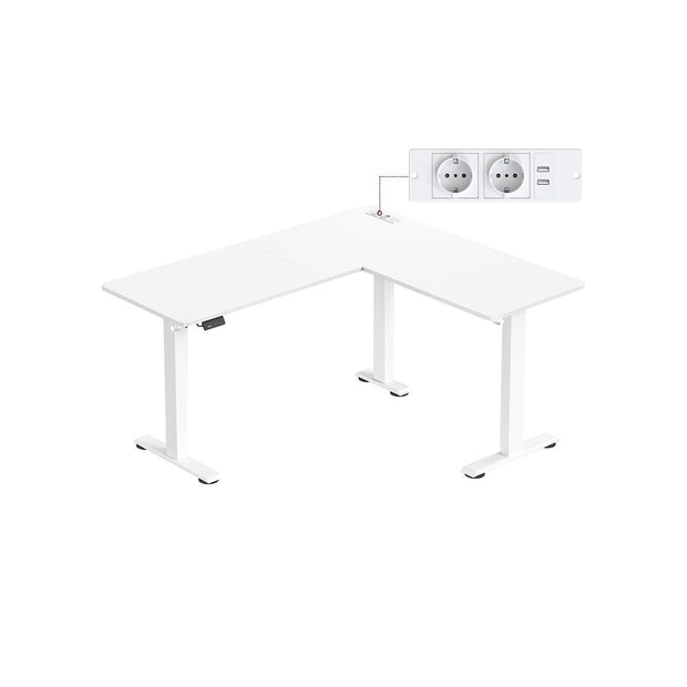 Hoekbureau - 140 x 160 - In hoogte verstelbaar (72 - 120 cm) - 2 geheugenstanden - met LED Display - 2x Stopcontact - 2x USB A