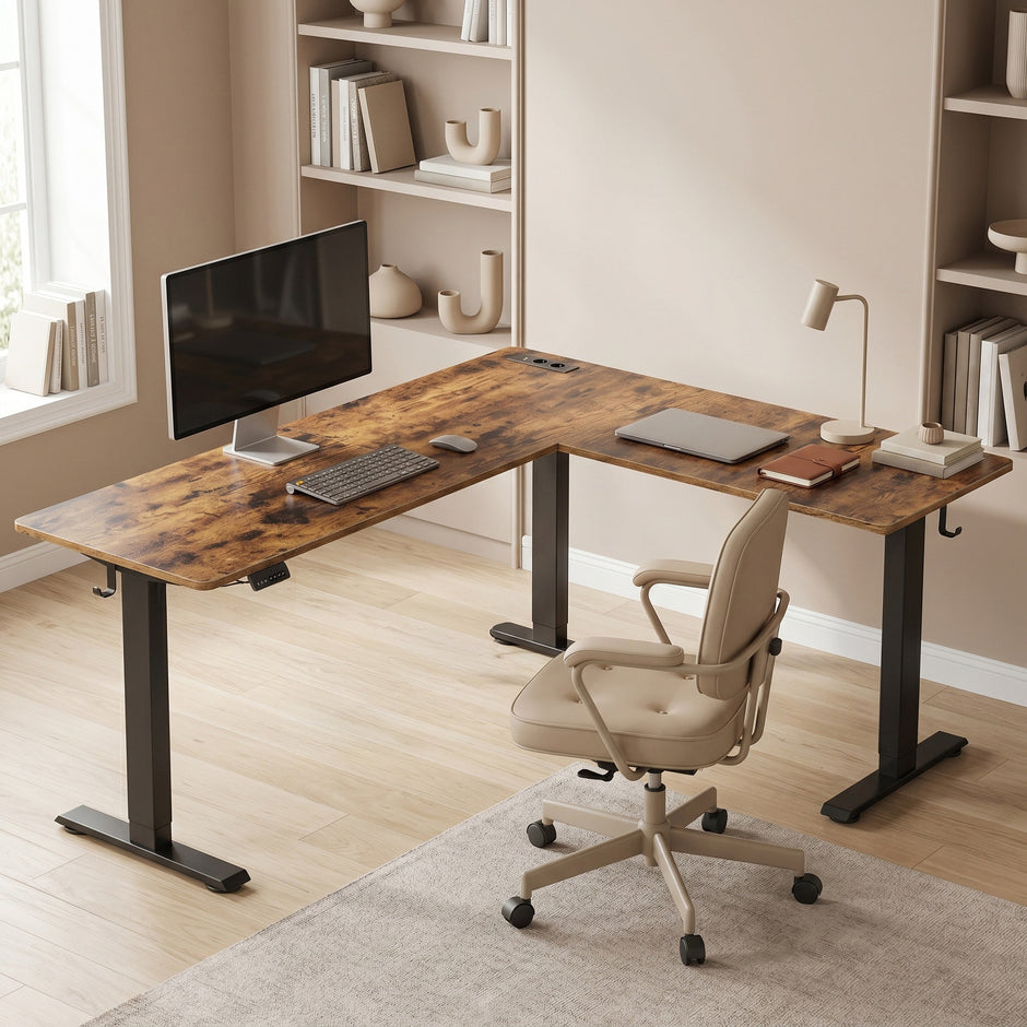 Hoekbureau - L-Vorm - Elektrisch Verstelbaar - 190 x 155 cm - Bruin