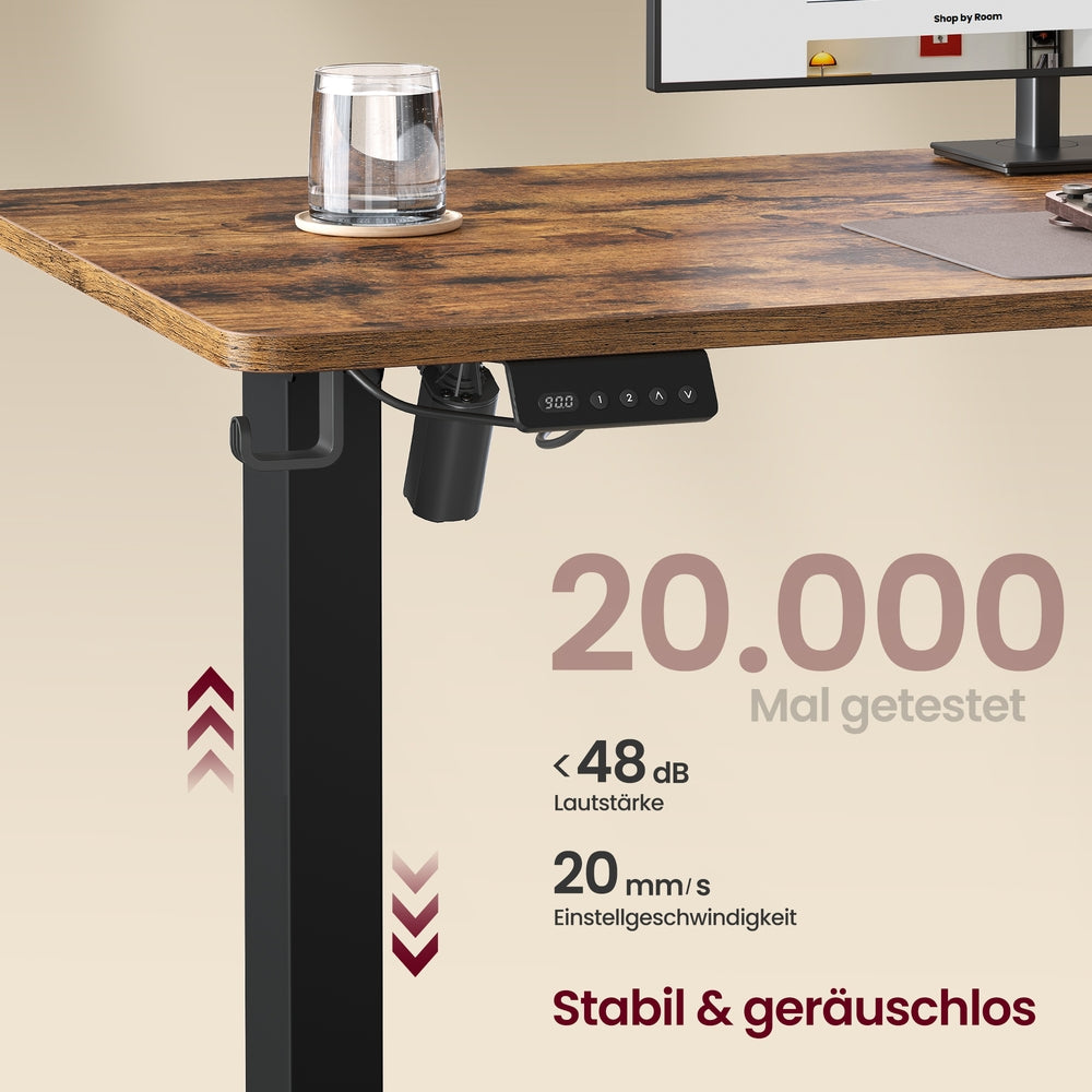 Bureau - 190 x 155 x (72-120) cm - L-vormig - in hoogte verstelbaar - vintage bruin - 80 kg maximaal gewicht