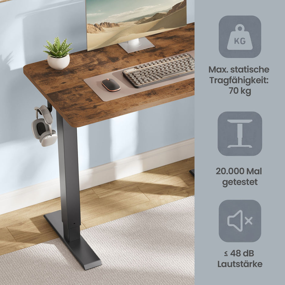 Elektrisch Zit-Sta Bureau - 80 x 50 cm - Geheugenfunctie - Vintage Bruin