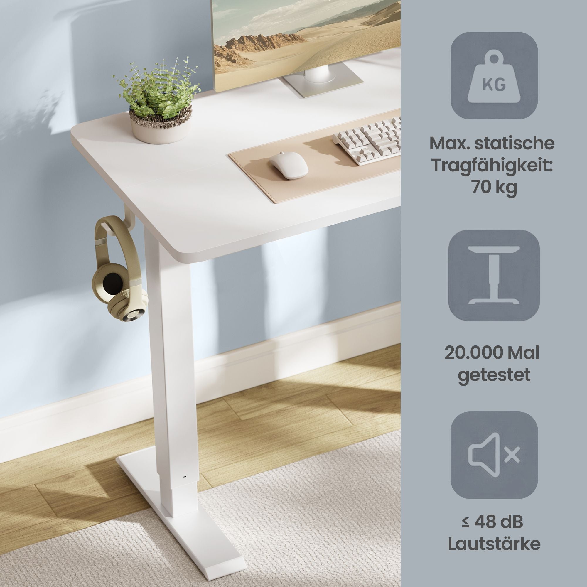 Elektrisch Zit-Sta Bureau - 80 x 50 cm - Geheugenfunctie - Wit