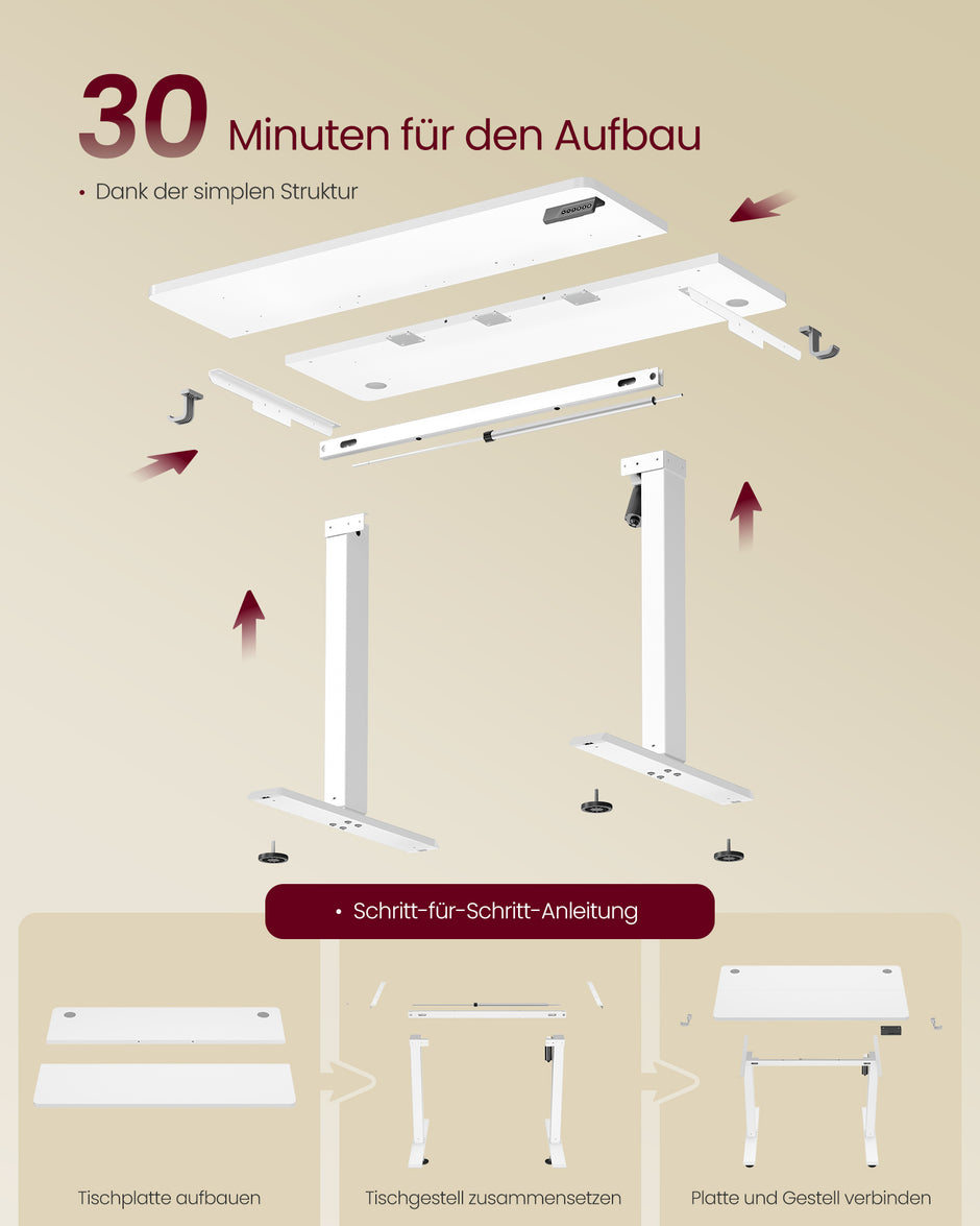 Elektrisch Zit-Sta Bureau – 100 x 60 cm – 4 Geheugenstanden – Zitherinnering – Wit