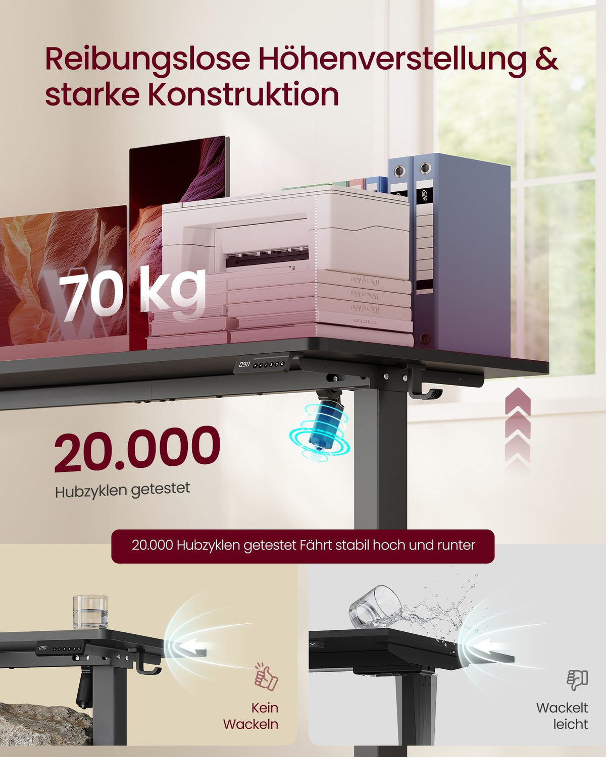 Elektrisch Zit-Sta Bureau – 140 x 60 cm – 4 Geheugenstanden – Zitherinnering – Zwart