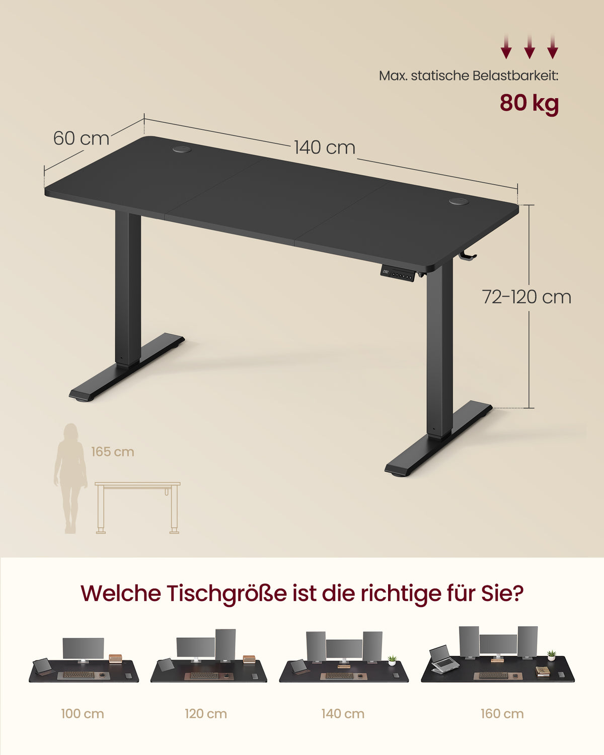 Elektrisch Zit-Sta Bureau – 140 x 60 cm – 4 Geheugenstanden – Zitherinnering – Zwart