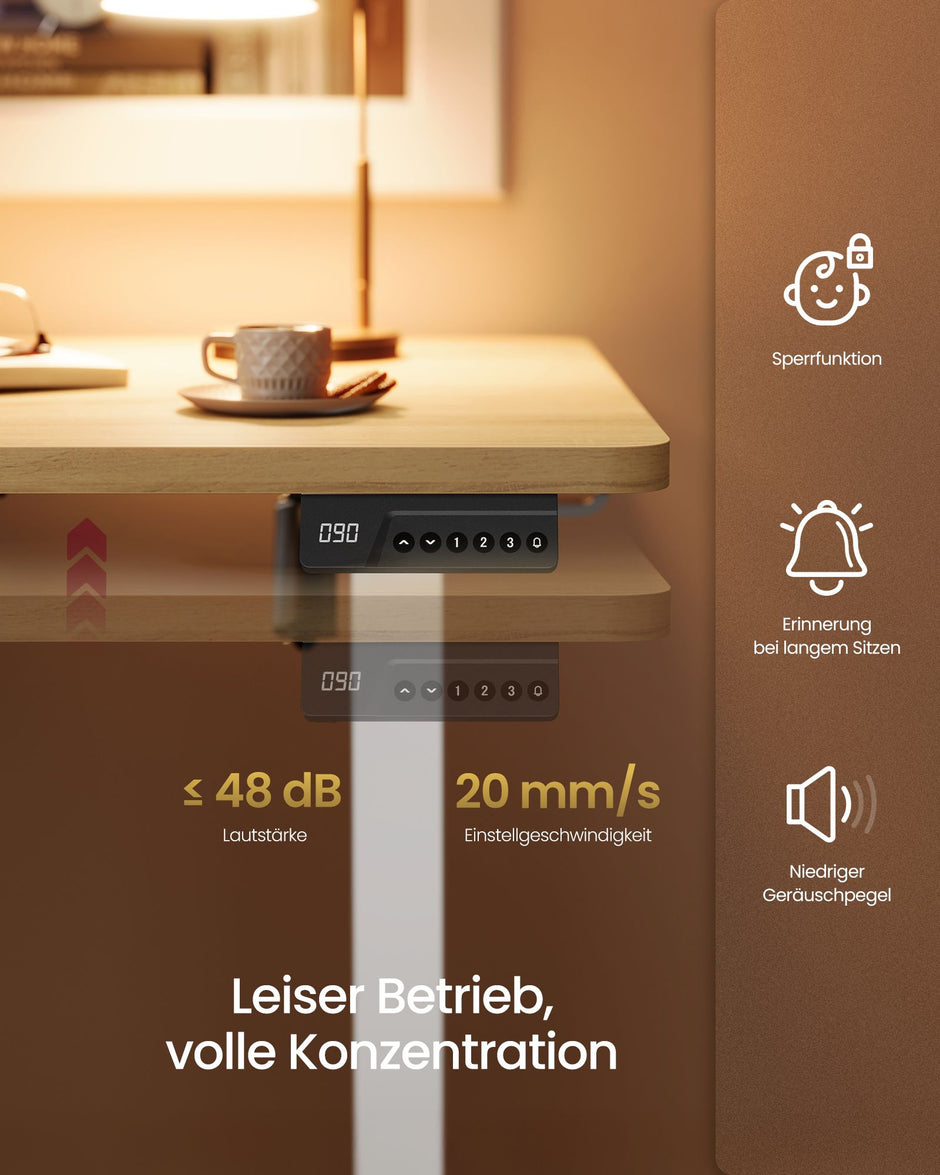 Elektrisch Zit-Sta Bureau – 140 x 60 cm – 4 Geheugenstanden – Zitherinnering – Eiken