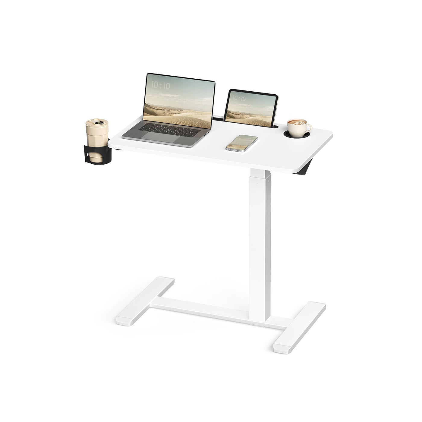 Bijzettafel – mobiel met wielen en bekerhouders – Cloud White