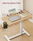 Bijzettafel - Mobiel met Wielen en Bekerhouders - Eikenkleurig-matwit - 70 x 40 x (65-102) cm