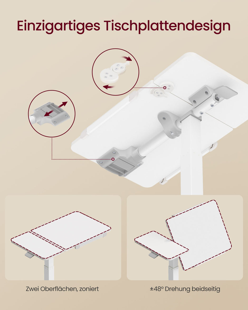 Laptoptafel op Wieltjes – Pneumatisch In Hoogte Verstelbaar – Kantelbaar – 70 x 40 cm – Wolkwit