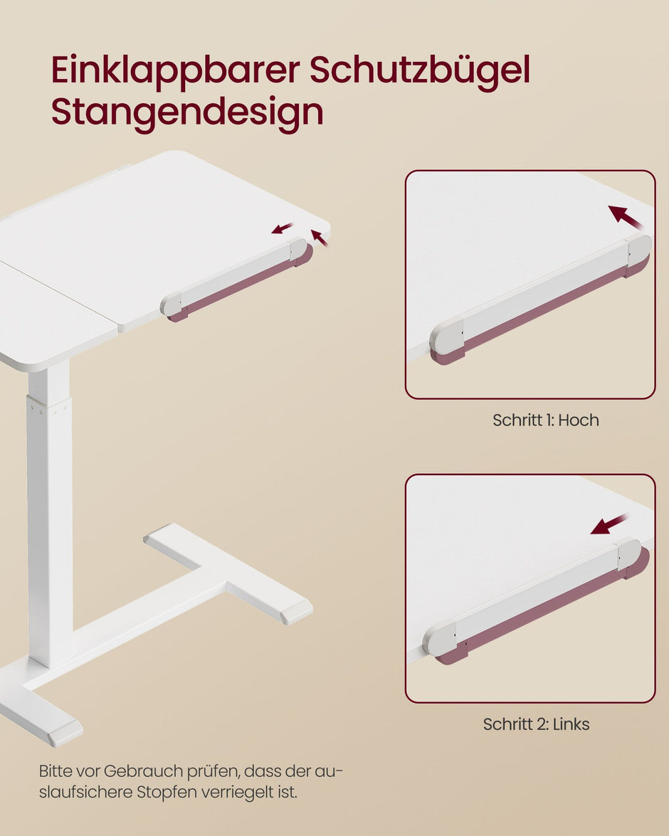 Laptoptafel op Wieltjes – Pneumatisch In Hoogte Verstelbaar – Kantelbaar – 70 x 40 cm – Wolkwit