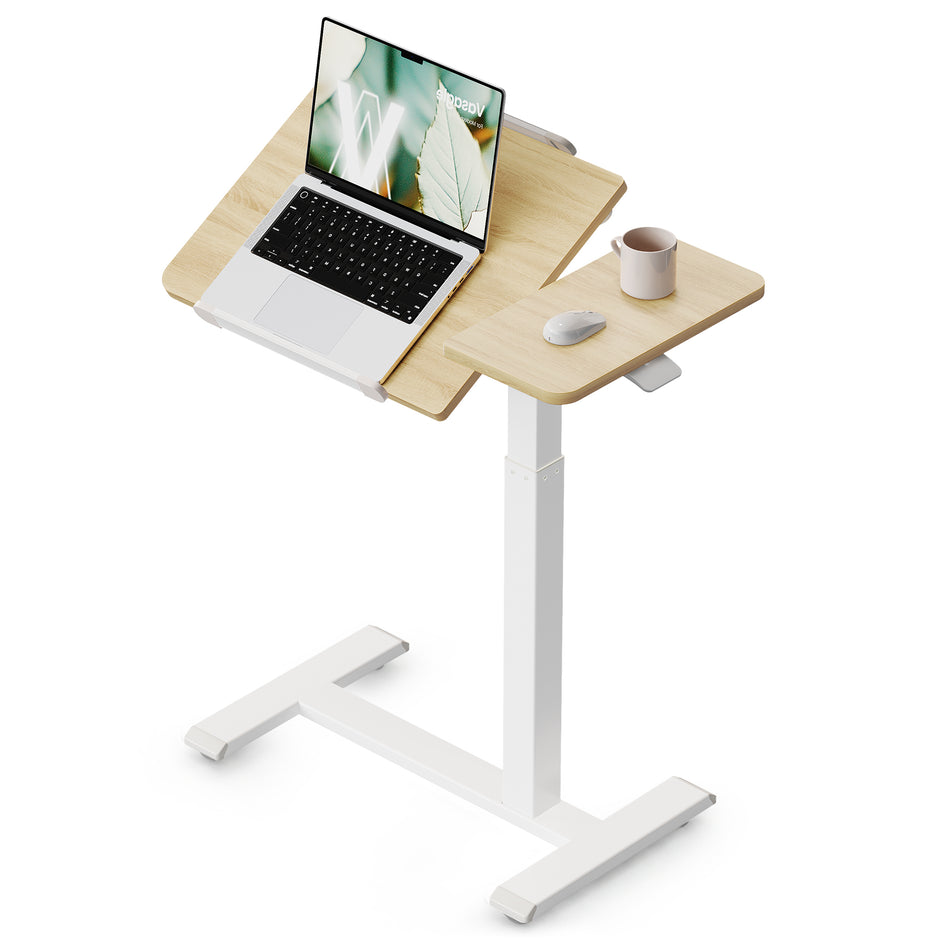 Laptoptafel op Wieltjes – Pneumatisch In Hoogte Verstelbaar – Kantelbaar – 70 x 40 cm – Eiken en Wit