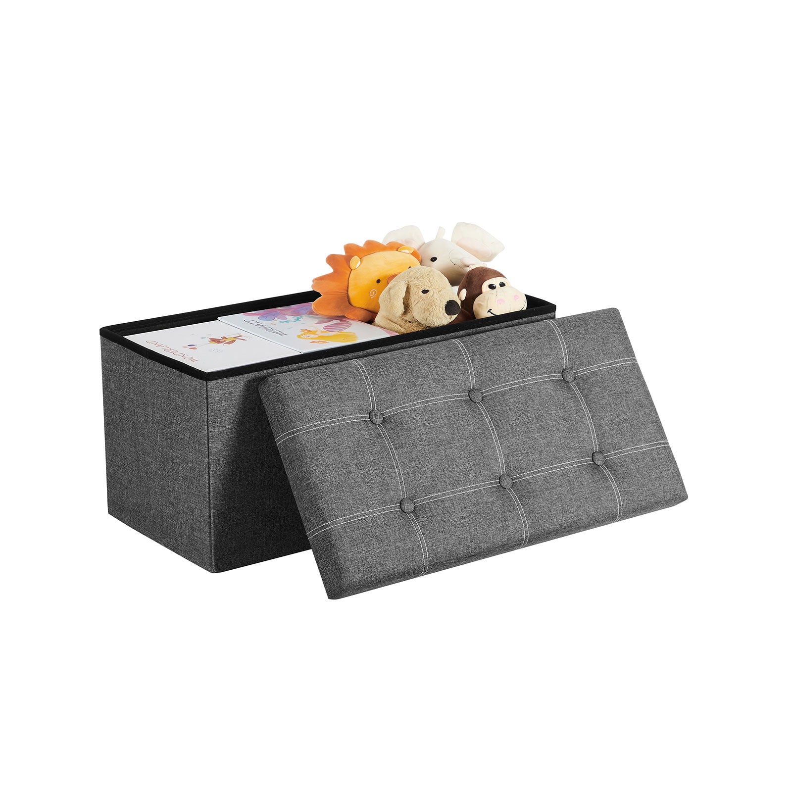 Zitbank met opbergruimte - Zitkist - Opvouwbaar - 76 x 38 x 38 cm - Donkergrijs