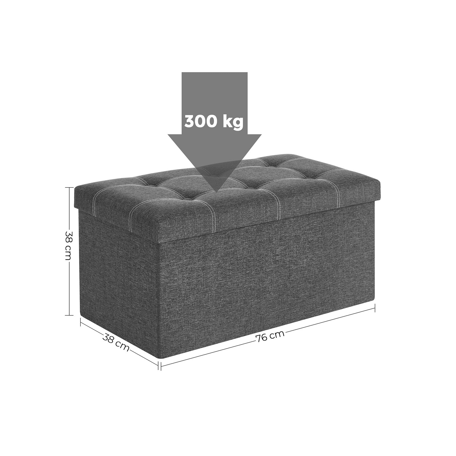 Zitbank met opbergruimte - Zitkist - Opvouwbaar - 76 x 38 x 38 cm - Donkergrijs