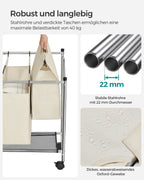 Wasmand op wielen - 4 waszakken - 4 x 35 liter - Beige