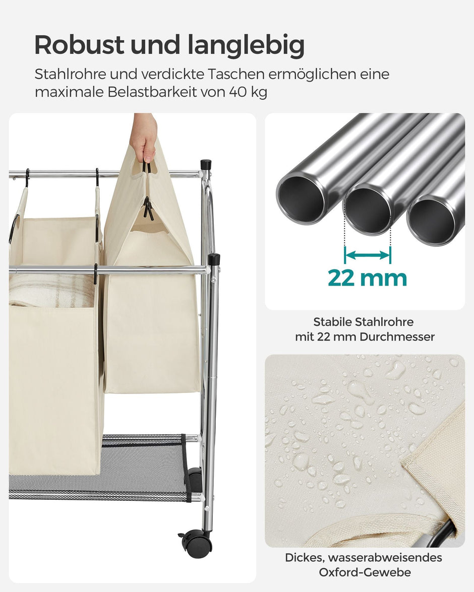 Wasmand op wielen – 4 afneembare zakken – Beige