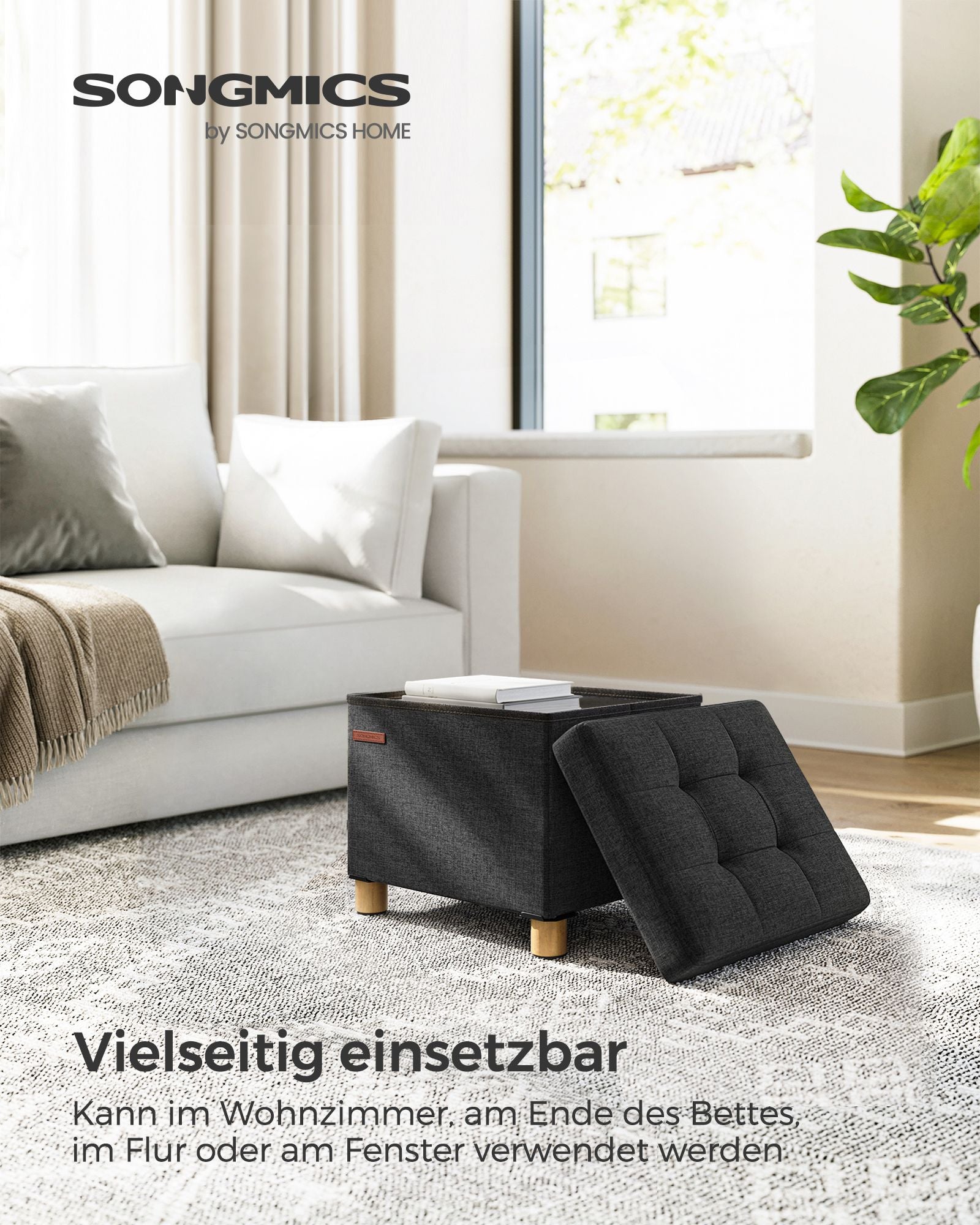 Bank – opvouwbaar – met opbergruimte – 32 × 40 × 33,5 cm – zwart