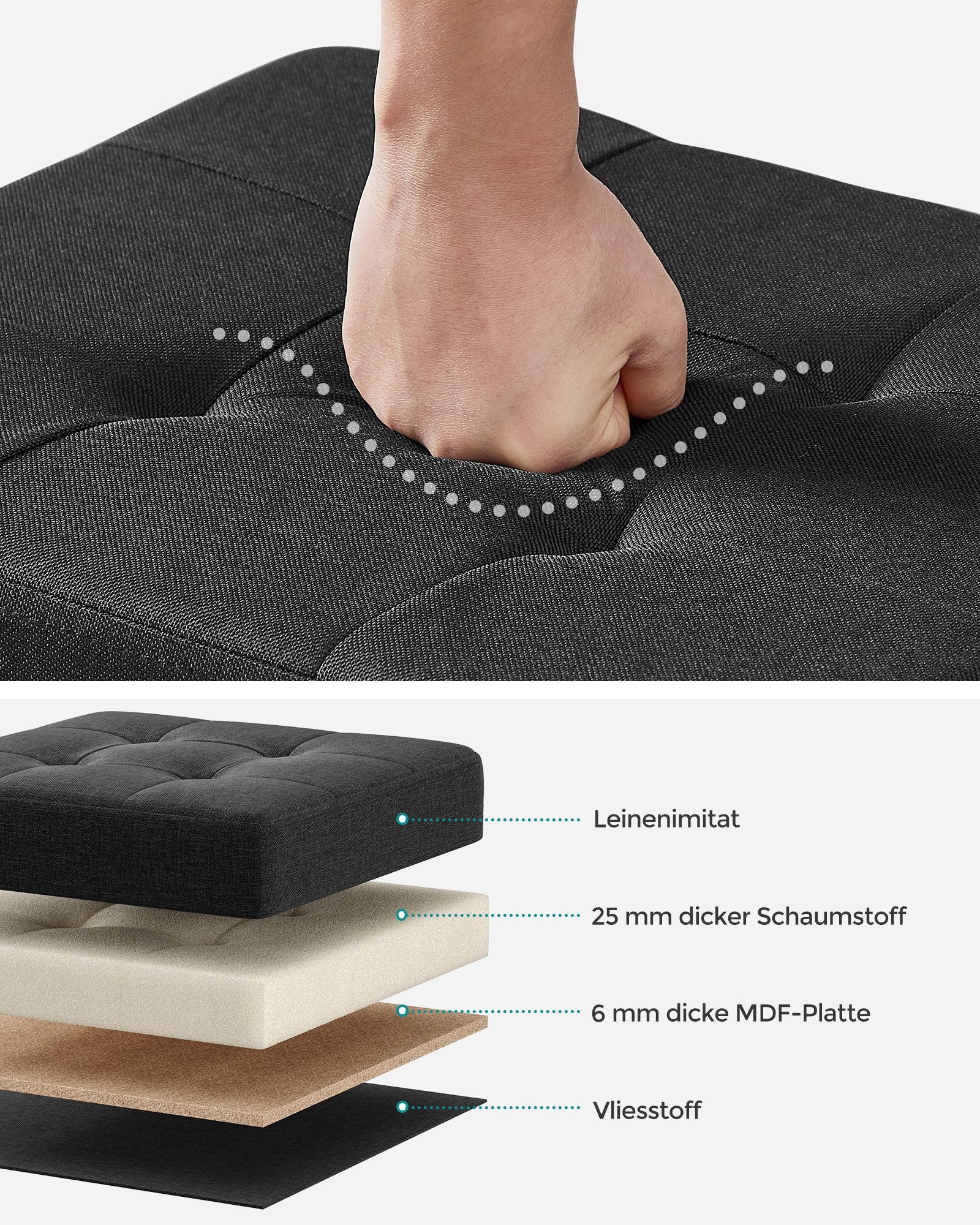 Bank – opvouwbaar – met opbergruimte – 32 × 40 × 33,5 cm – zwart