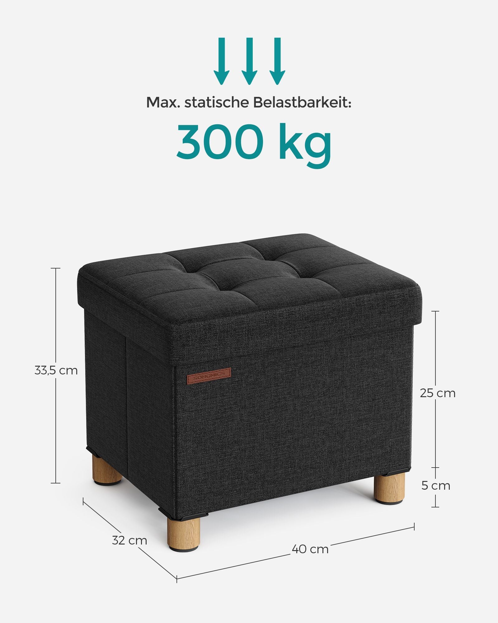 Bank – opvouwbaar – met opbergruimte – 32 × 40 × 33,5 cm – zwart