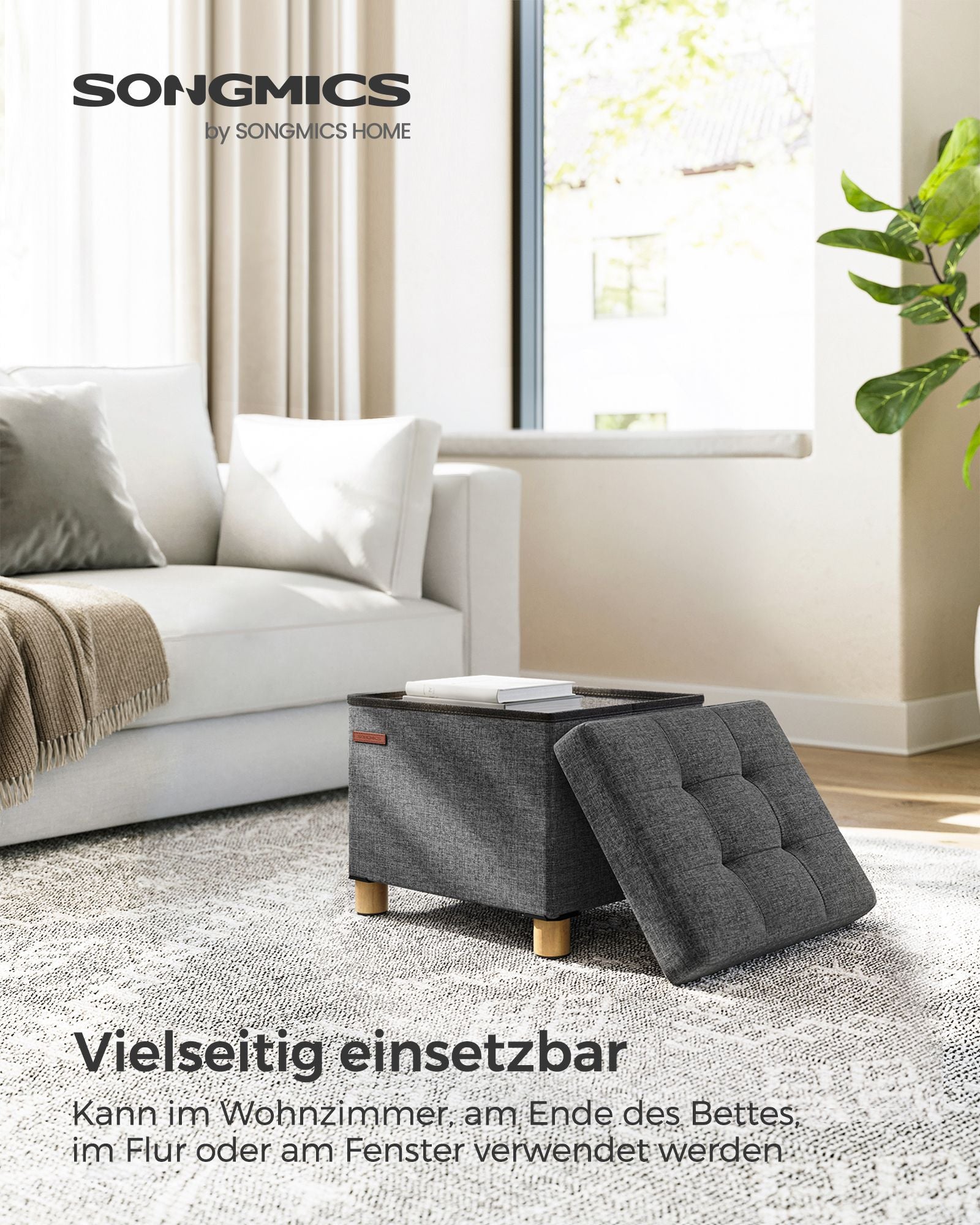 Bank – opvouwbaar – met opbergruimte – 32 × 40 × 33,5 cm – donkergrijs