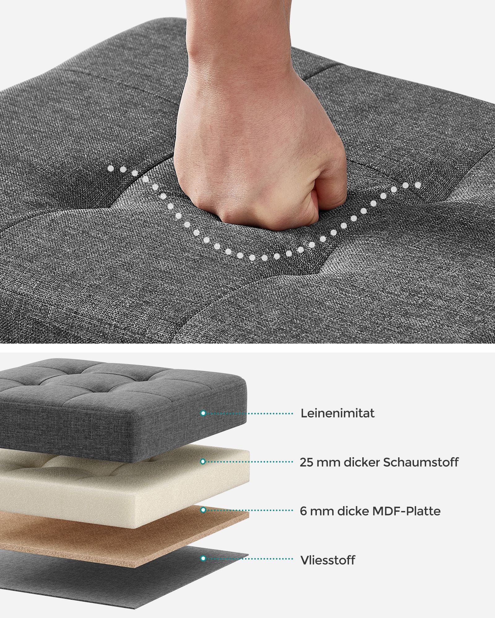 Bank – opvouwbaar – met opbergruimte – 32 × 40 × 33,5 cm – donkergrijs