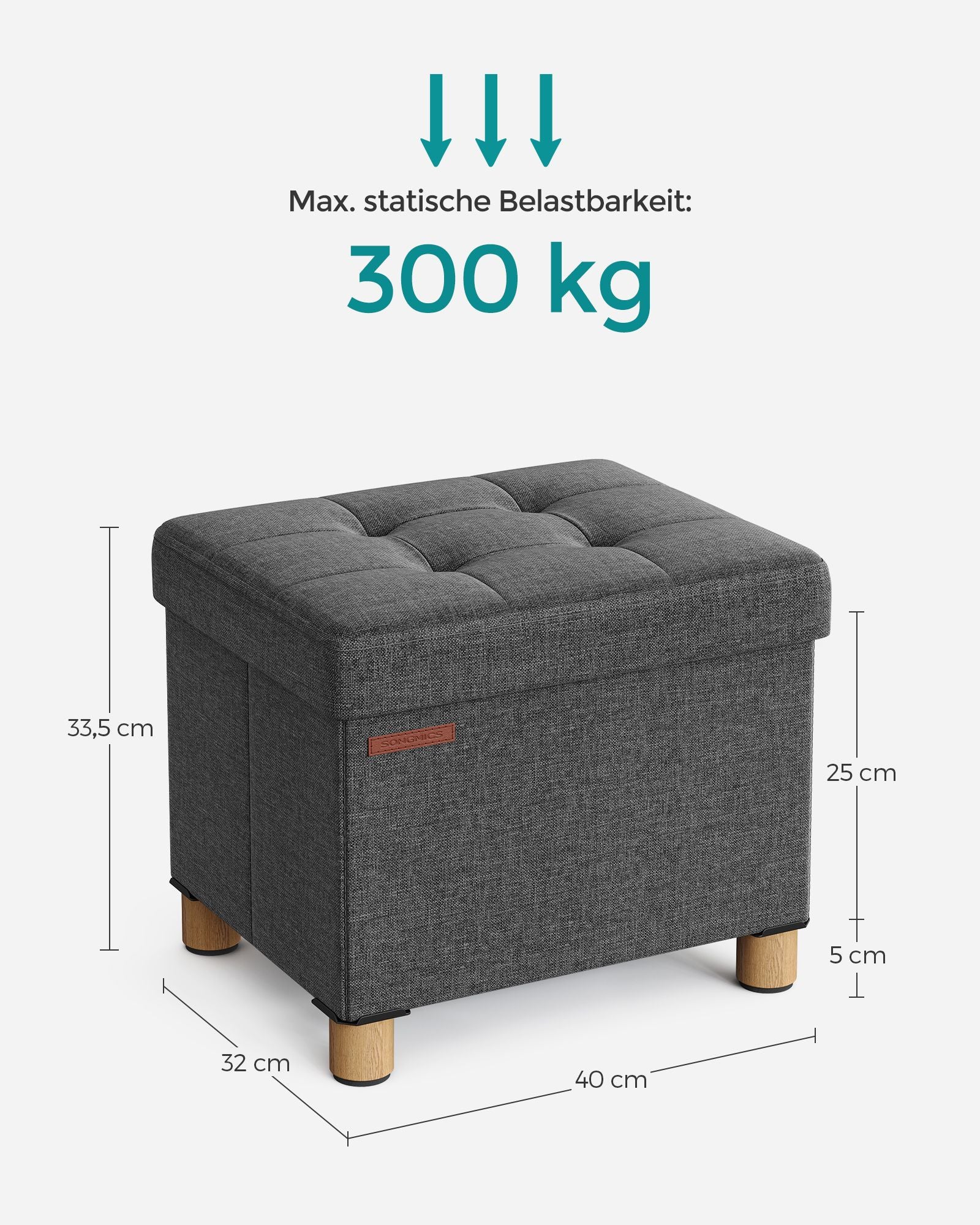 Bank – opvouwbaar – met opbergruimte – 32 × 40 × 33,5 cm – donkergrijs