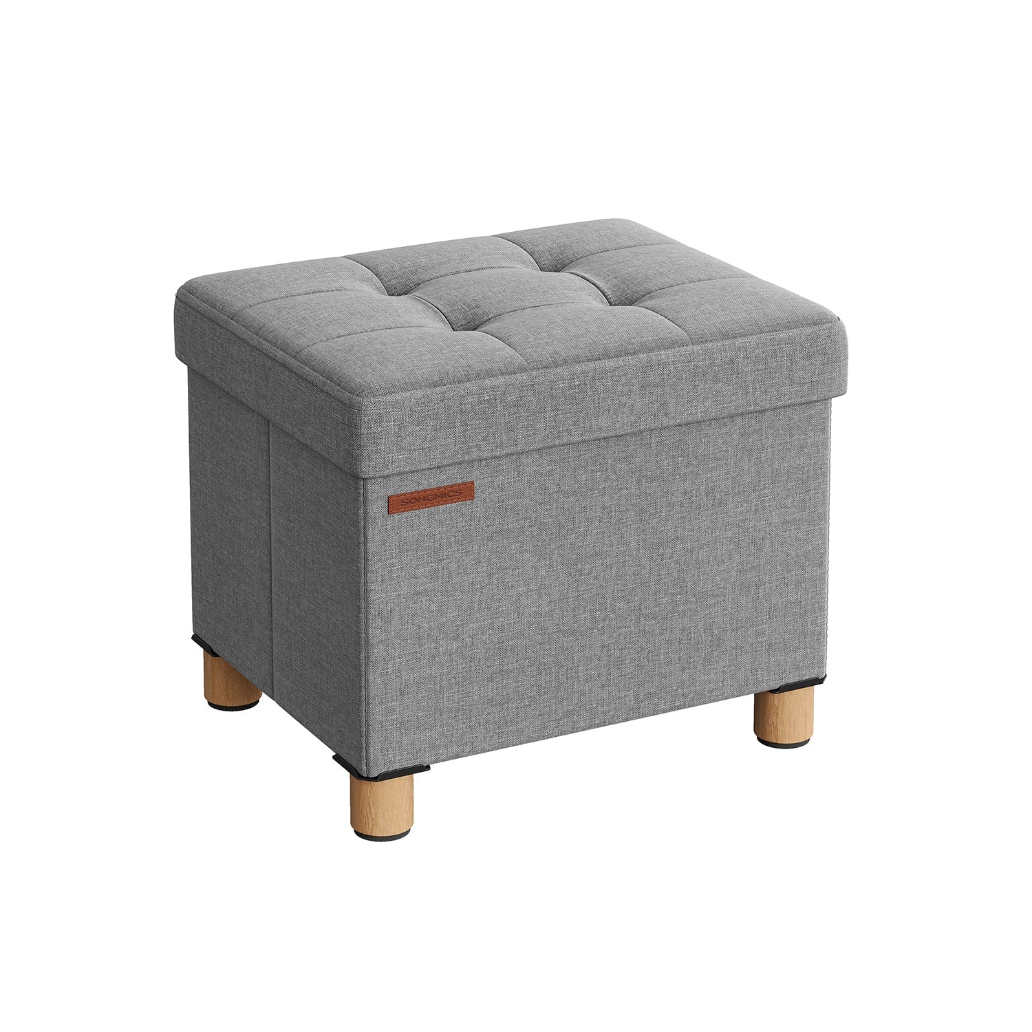 Poef – met opbergruimte – houten poten – zitkist – beige