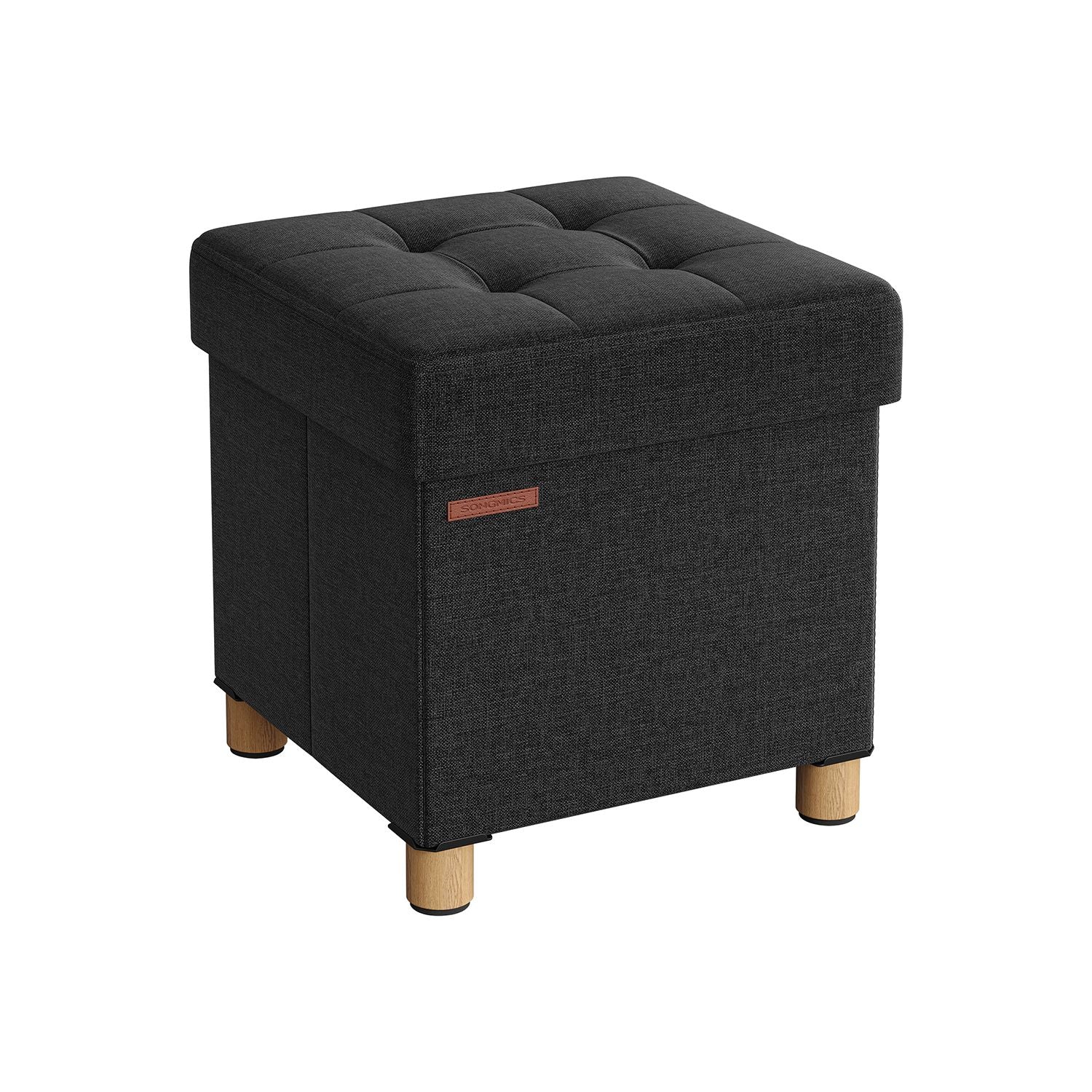 Poef – met opbergruimte – houten poten – zitkist – beige