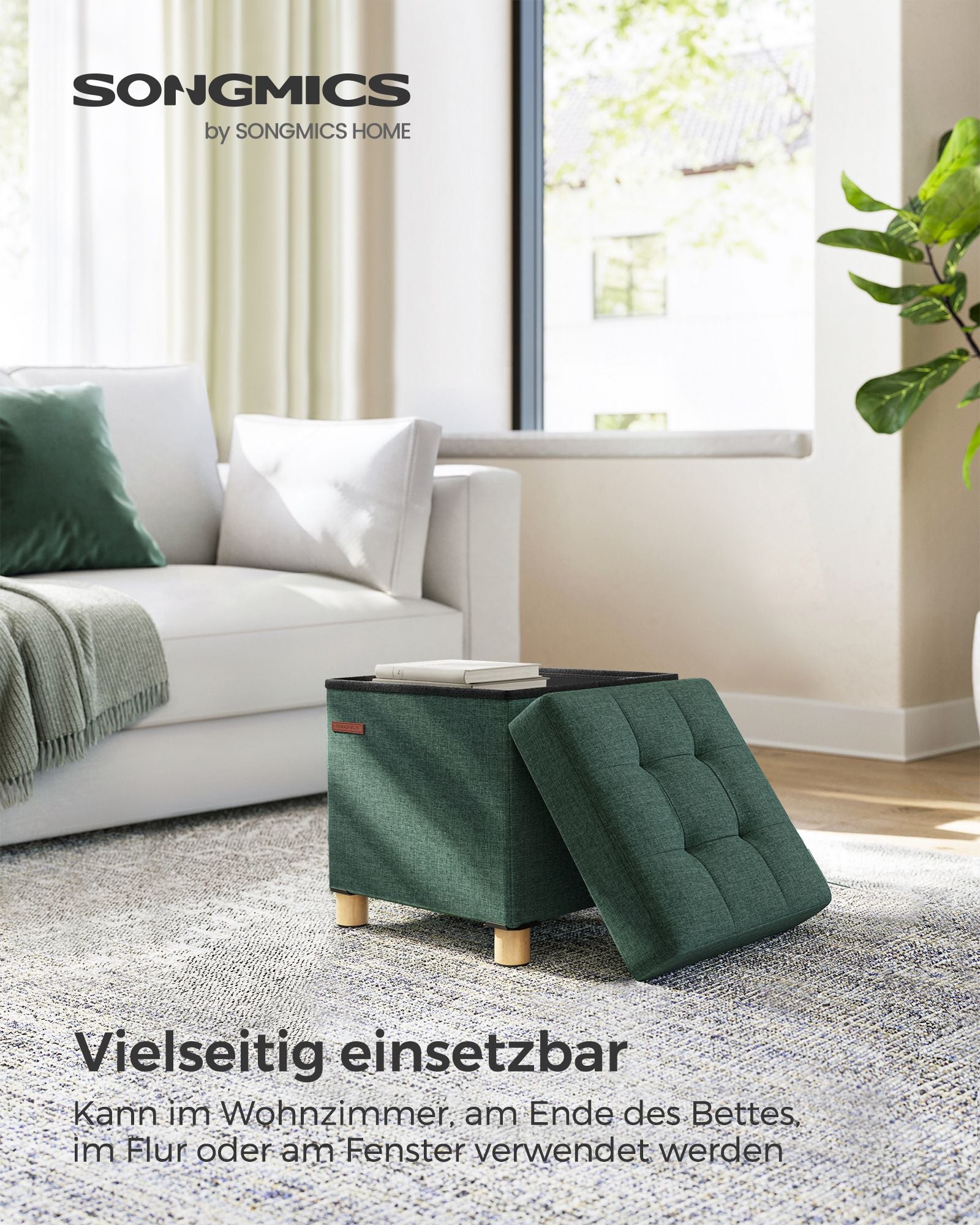 Bank – opvouwbaar – met opbergruimte – 38 × 38 × 40 cm – vintage groen