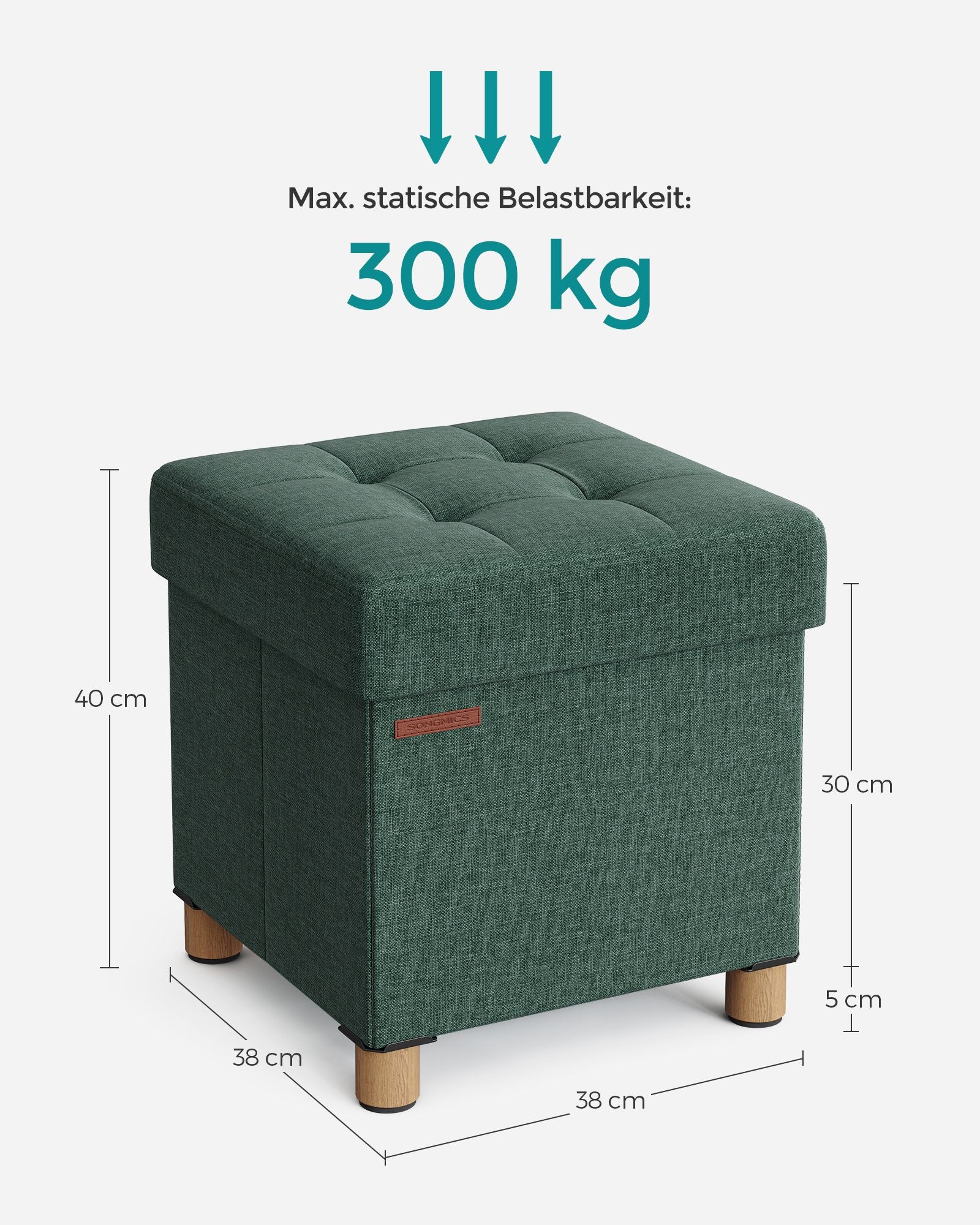 Bank – opvouwbaar – met opbergruimte – 38 × 38 × 40 cm – vintage groen