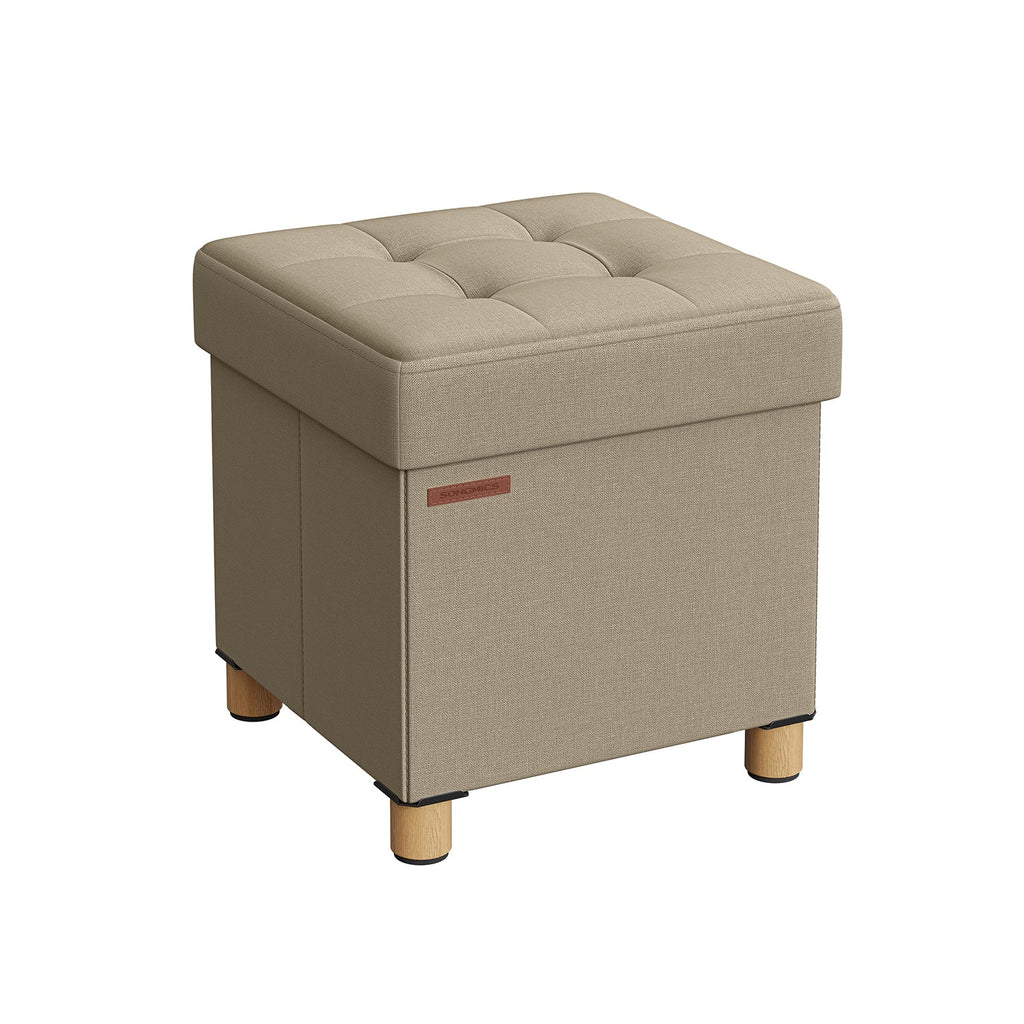 Poef – met opbergruimte – houten poten – zitkist – beige