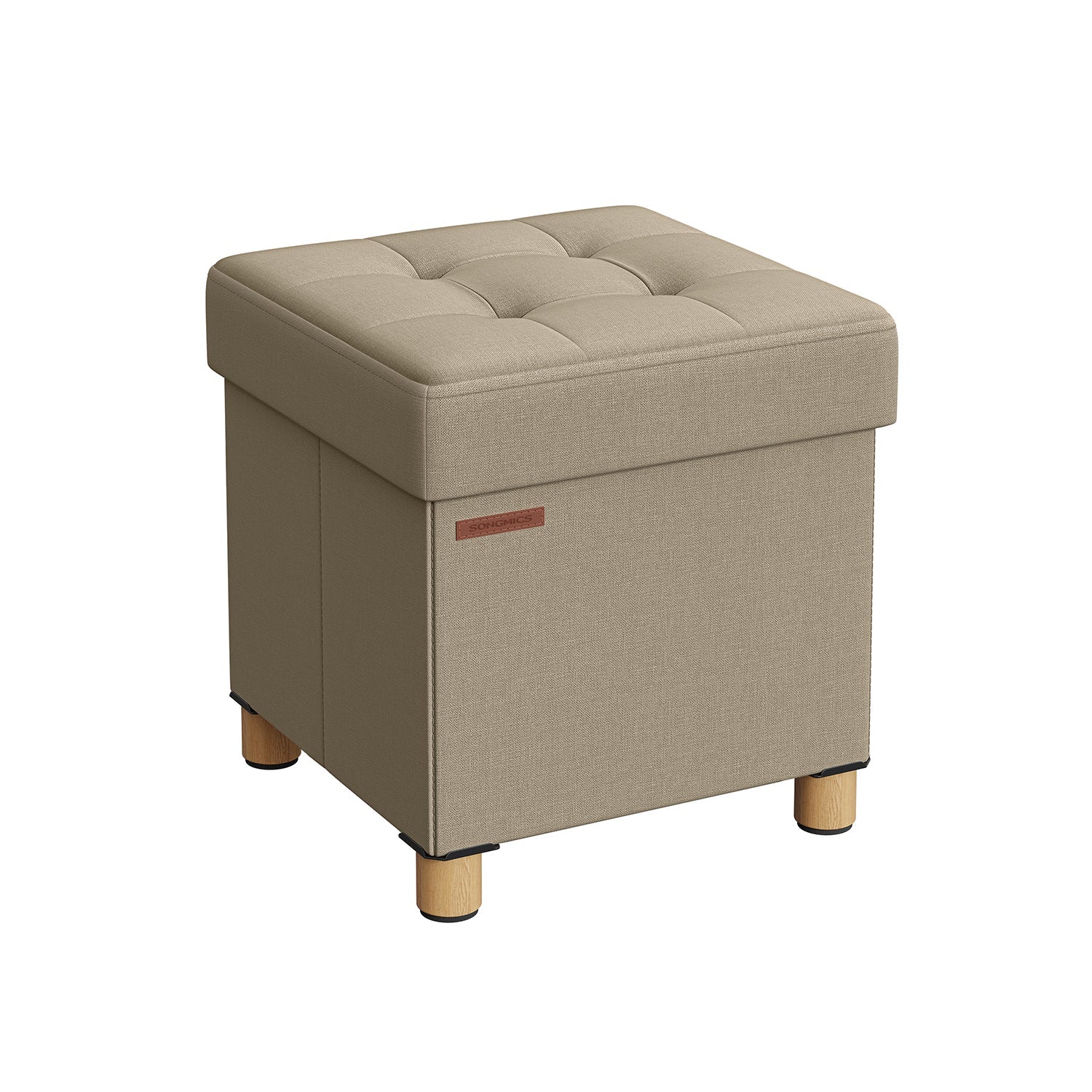 Poef – met opbergruimte – houten poten – zitkist – beige