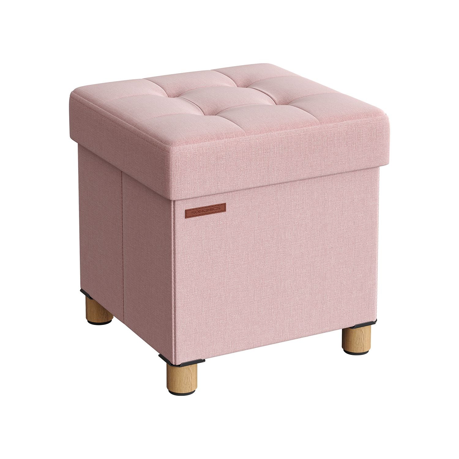 Poef – met opbergruimte – houten poten – zitkist – beige