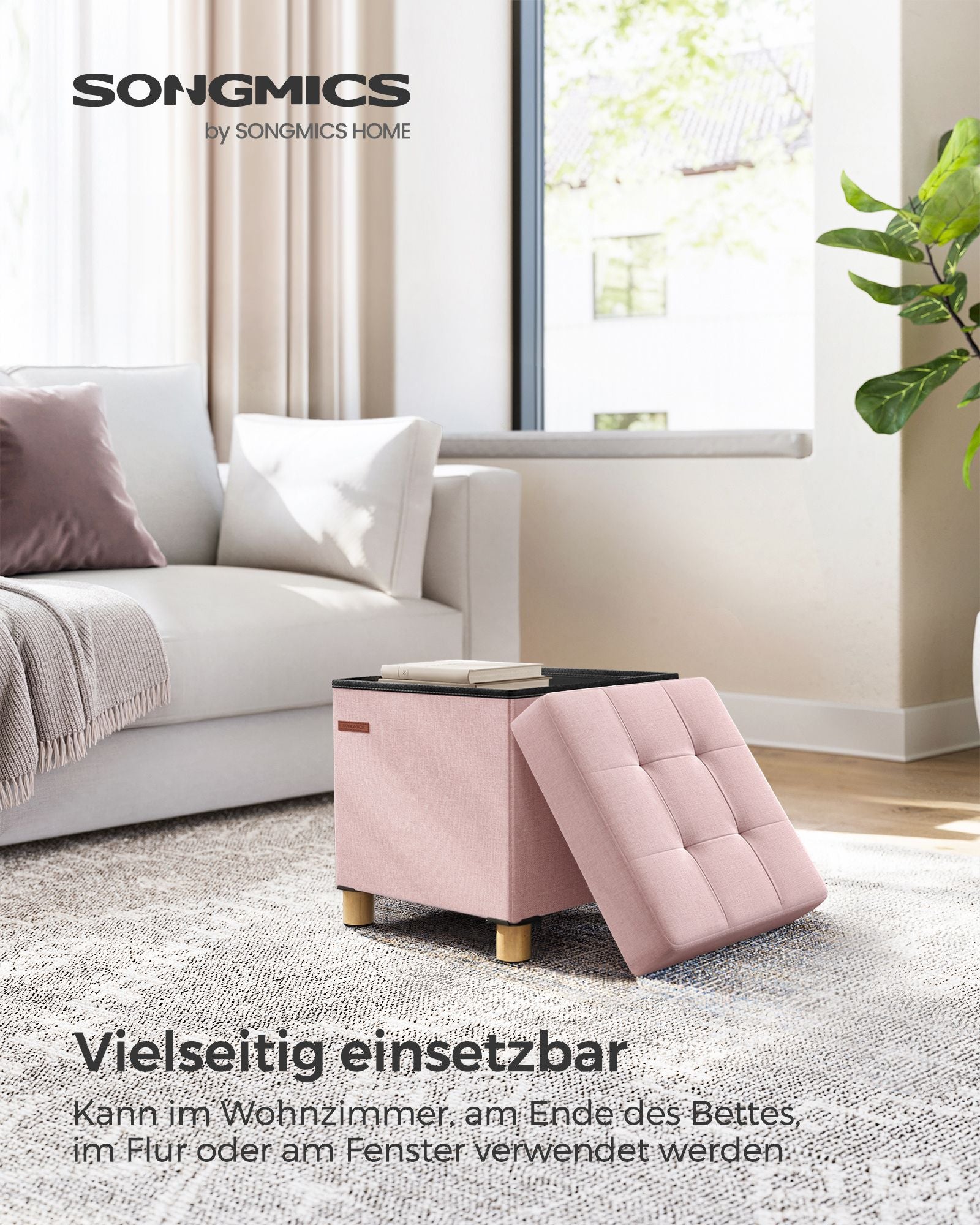 Bank – opklapbaar – met opbergruimte – 38 × 38 × 40 cm – pastelroze