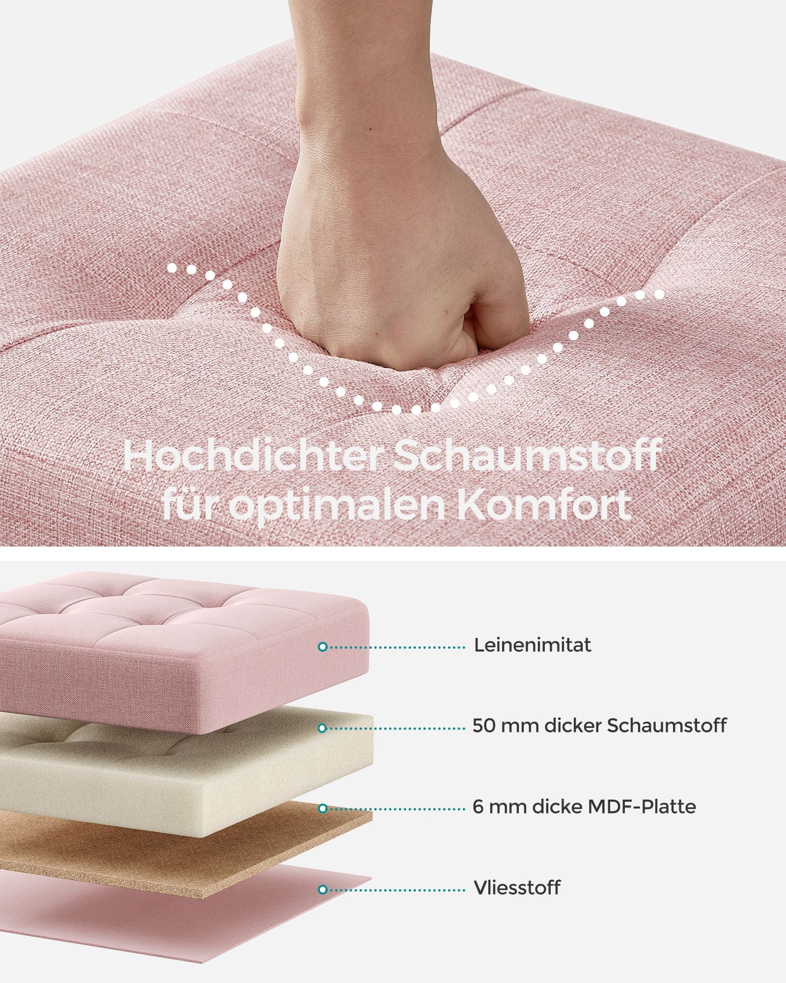 Bank – opklapbaar – met opbergruimte – 38 × 38 × 40 cm – pastelroze