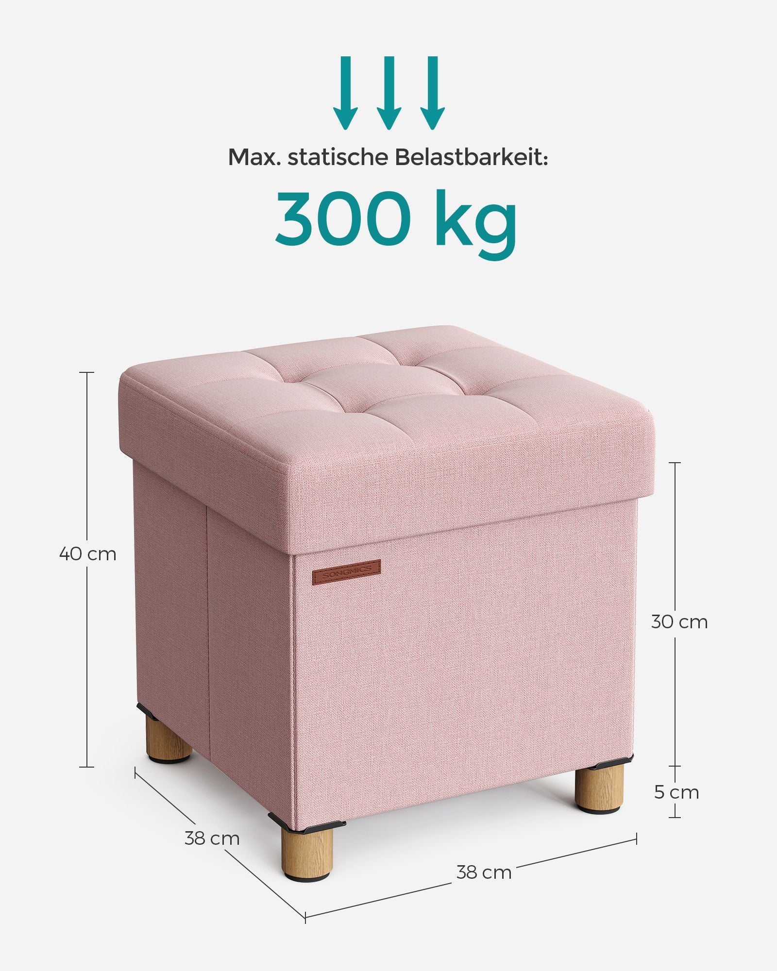 Bank – opklapbaar – met opbergruimte – 38 × 38 × 40 cm – pastelroze