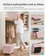 Bank – opklapbaar – met opbergruimte – 38 × 38 × 40 cm – pastelroze