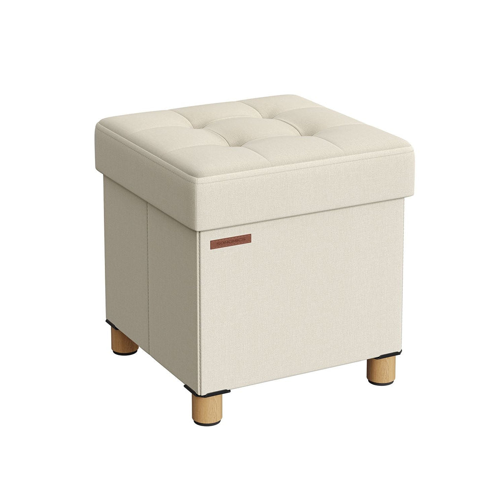 Poef – met opbergruimte – houten poten – zitkist – beige