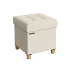 Poef – met opbergruimte – houten poten – zitkist – beige