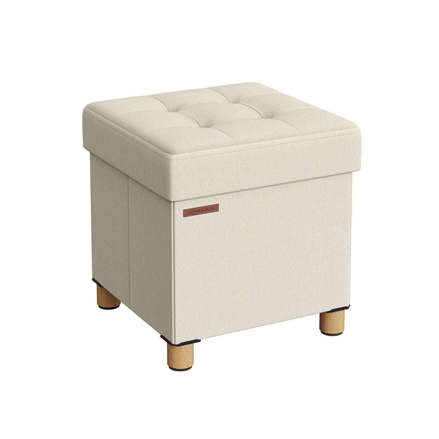 Poef – met opbergruimte – houten poten – zitkist – beige