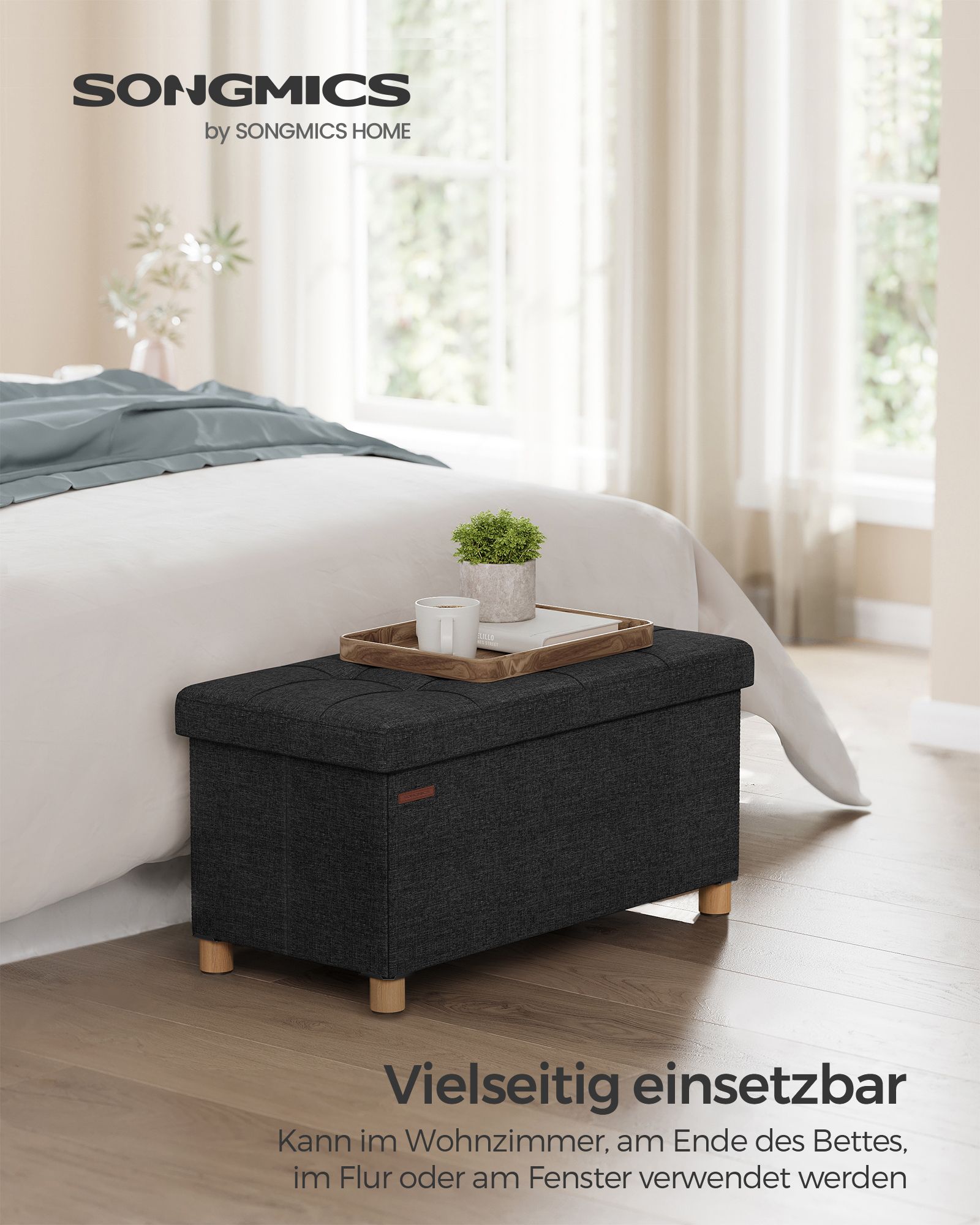 Bank – opvouwbaar – met opbergruimte – 38 × 76 × 40 cm – zwart