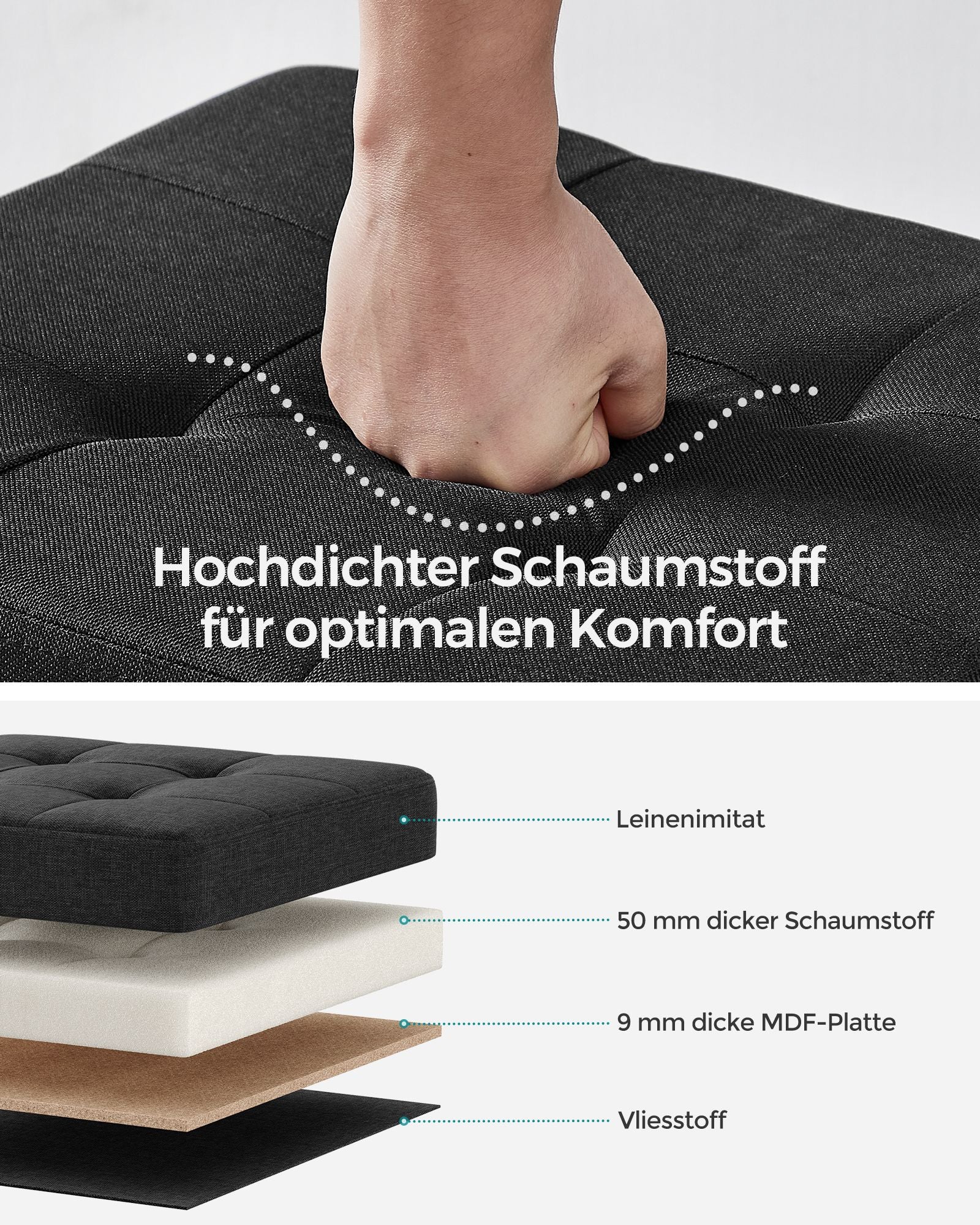 Bank – opvouwbaar – met opbergruimte – 38 × 76 × 40 cm – zwart