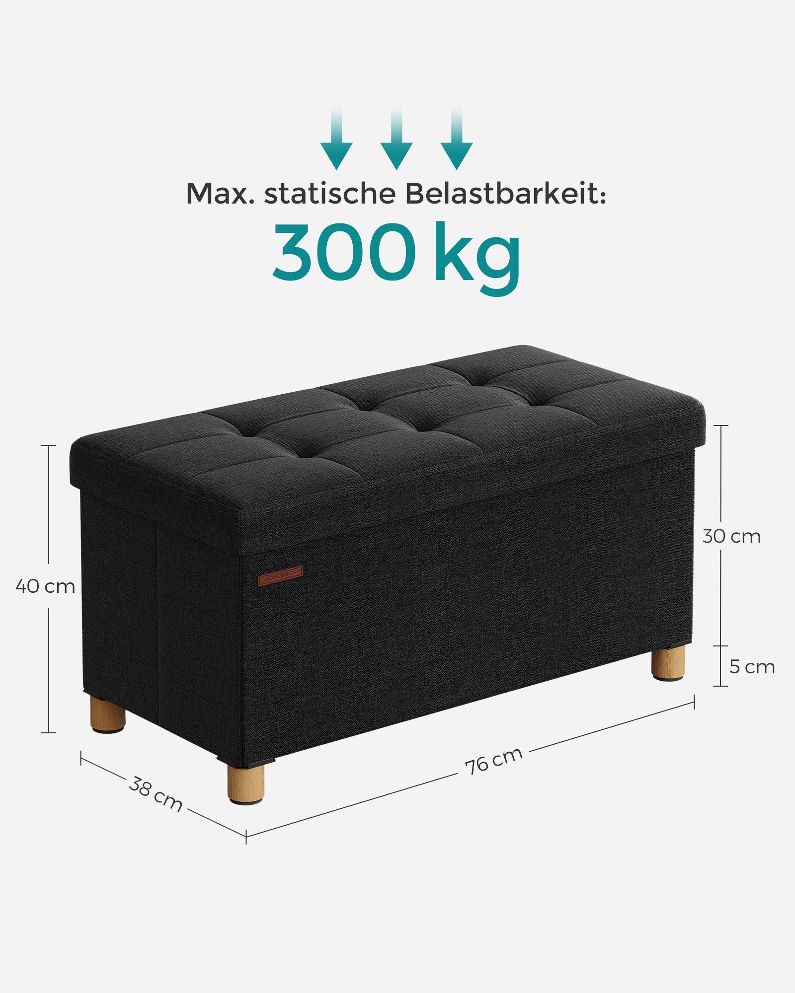 Bank – opvouwbaar – met opbergruimte – 38 × 76 × 40 cm – zwart