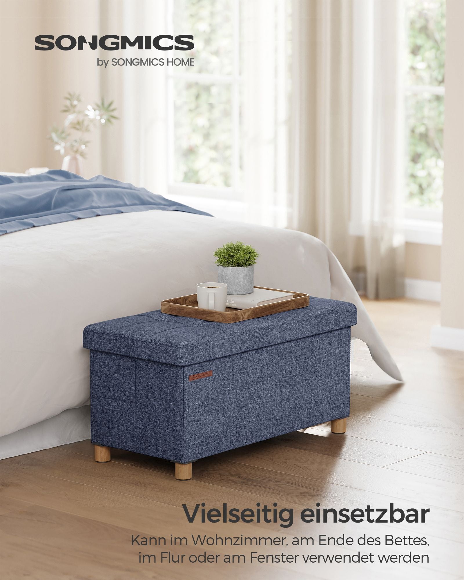 Bank – opvouwbaar – met opbergruimte – 38 × 76 × 40 cm – licht denimblauw