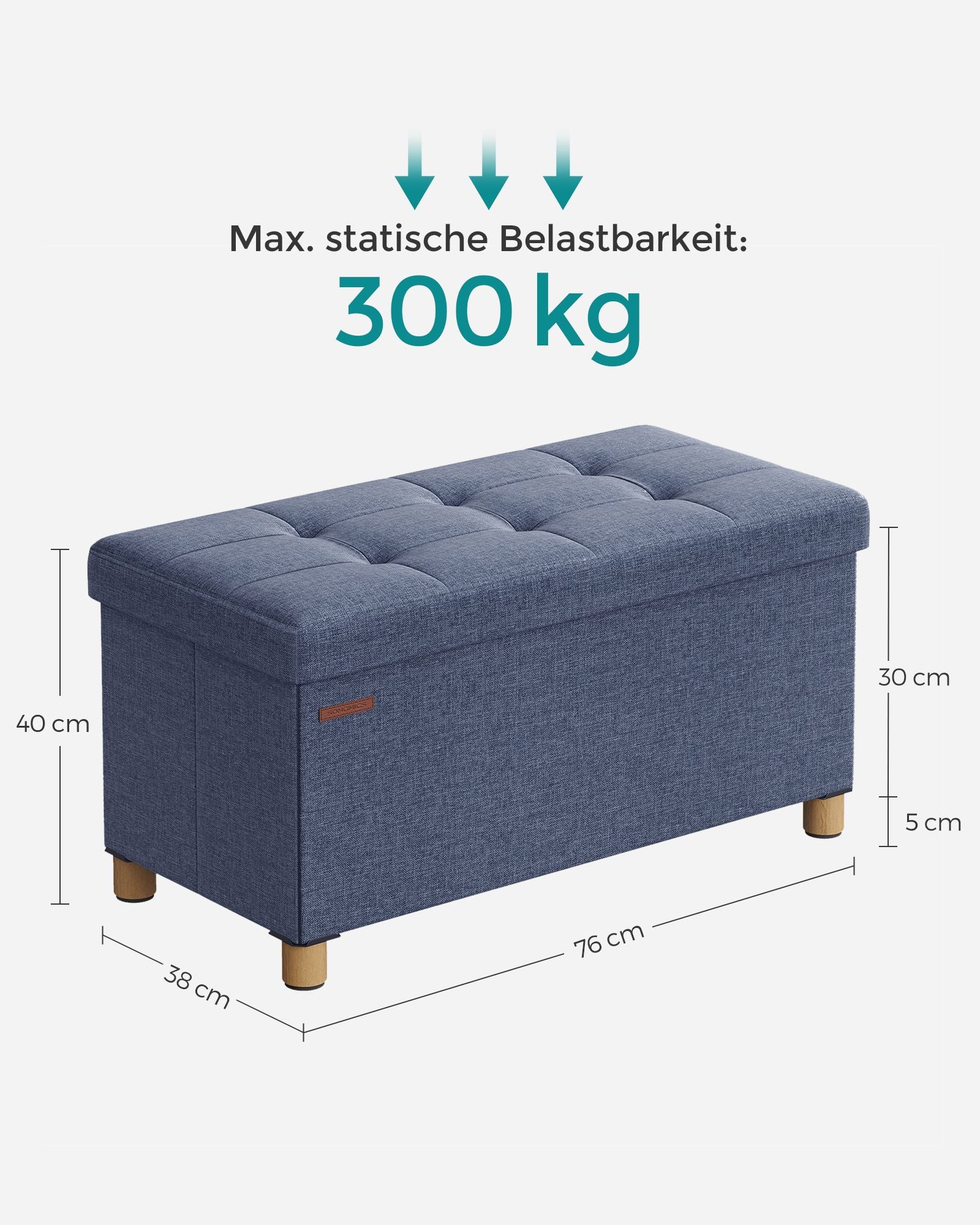 Bank – opvouwbaar – met opbergruimte – 38 × 76 × 40 cm – licht denimblauw