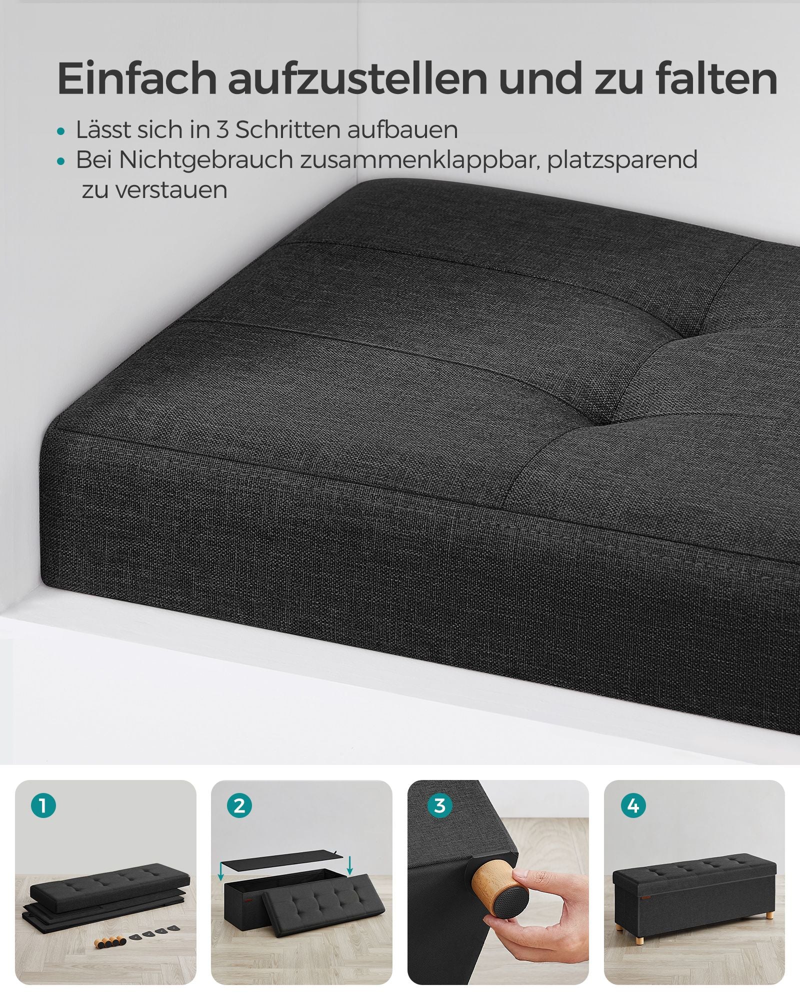 Bankje – met opbergruimte – opklapbaar – inktzwart
