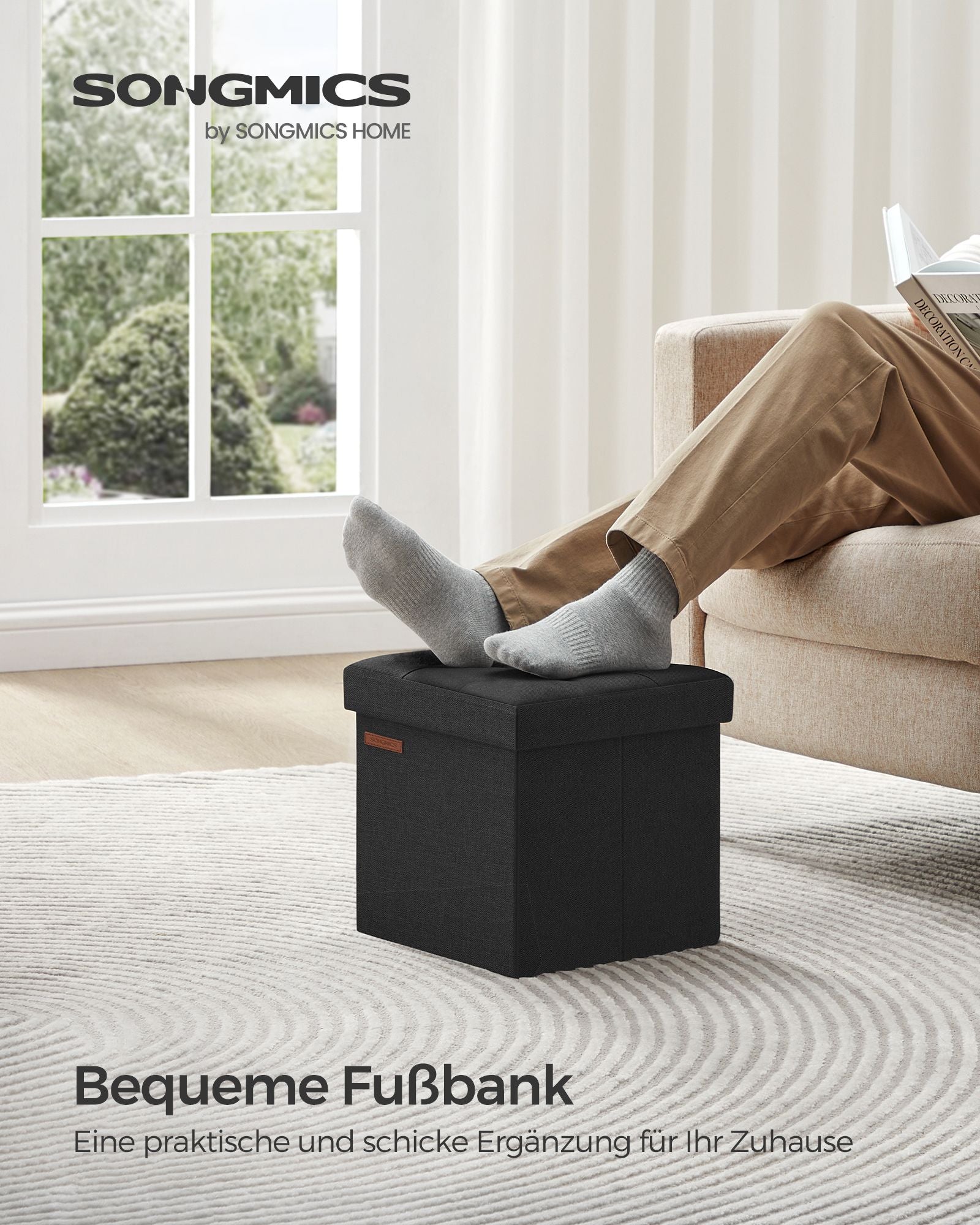 Bank – 30 cm – met opbergruimte – basic zwart