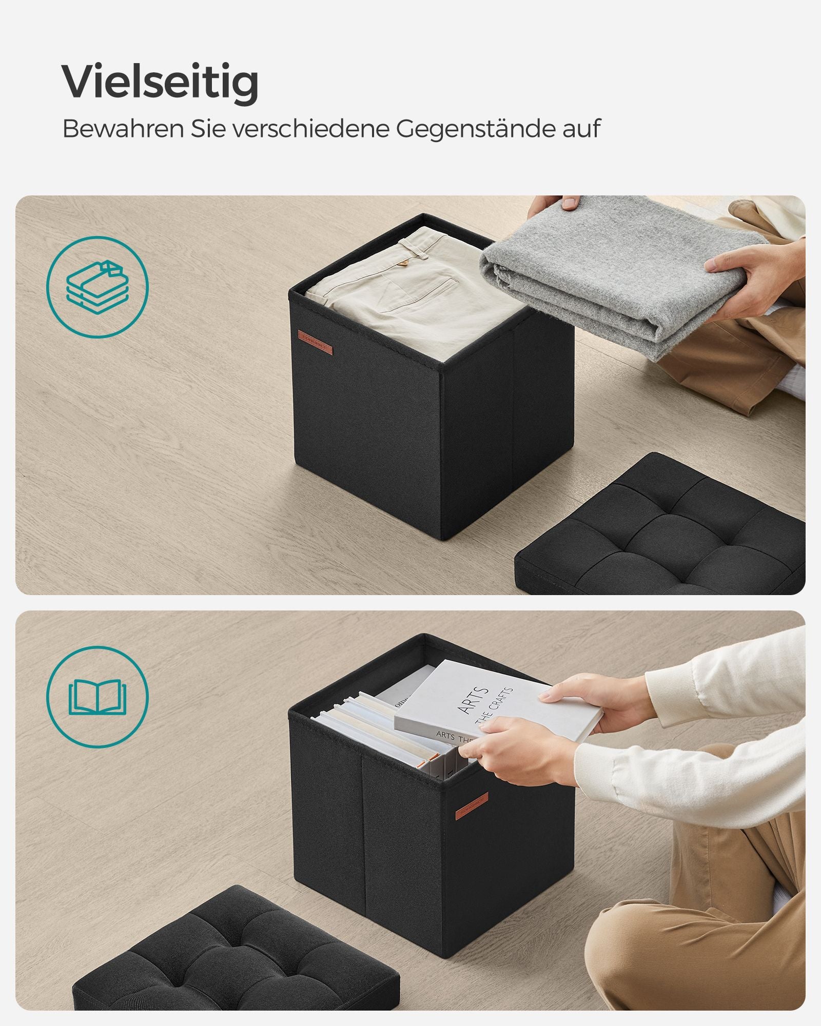 Bank – 30 cm – met opbergruimte – basic zwart