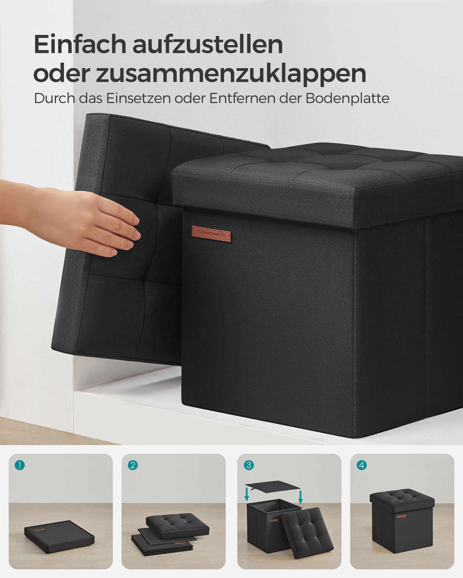 Bank – 30 cm – met opbergruimte – basic zwart